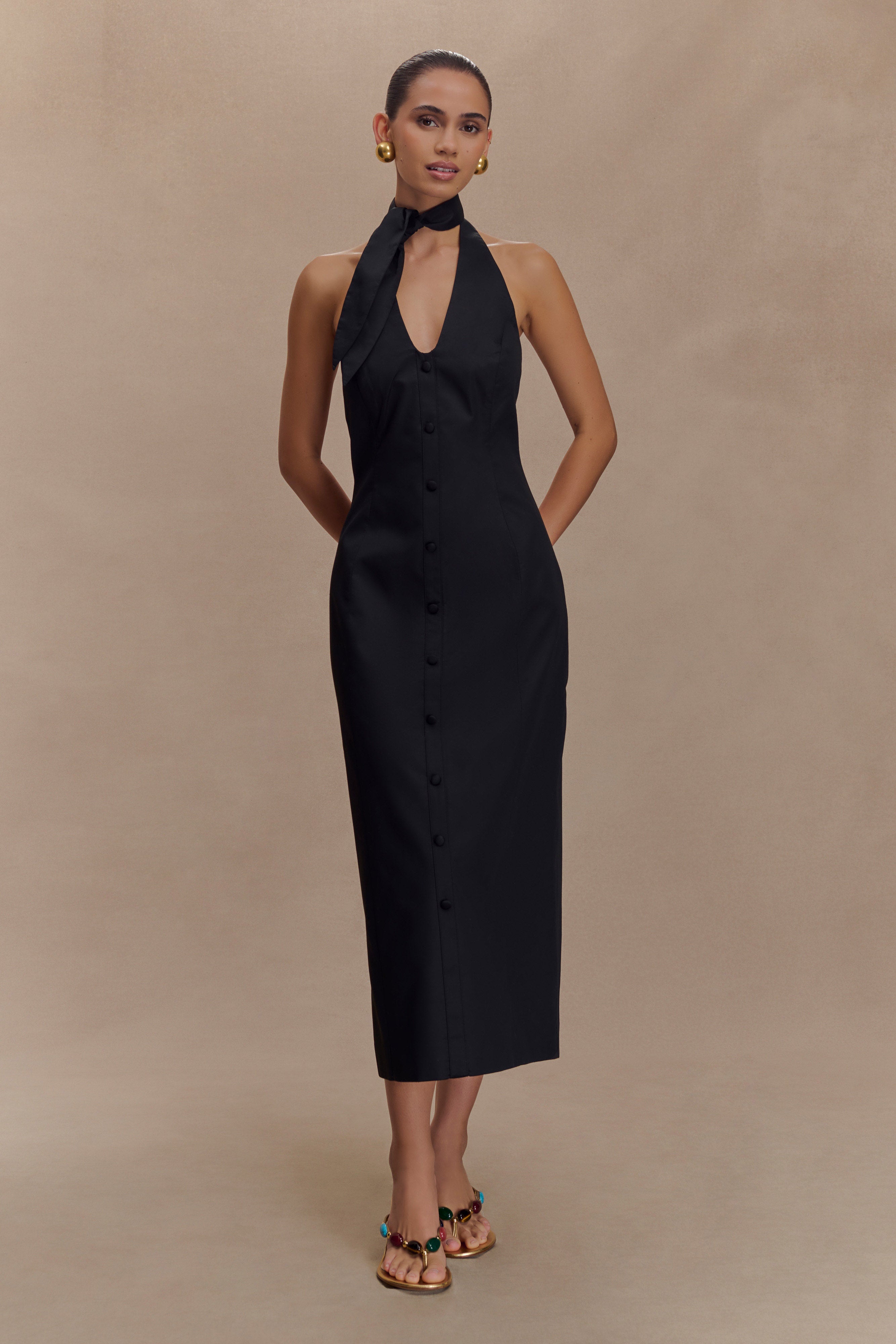 Simona Halter Neck Midi Dress - Black、mySite、solidvoid
