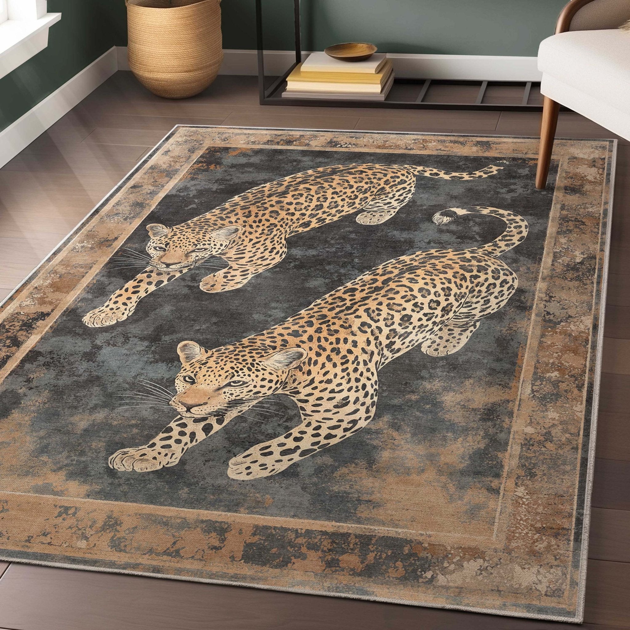 Leopard’s Reverie Charcoal & Natural Rug Perfect for Living Room, Dining Room, Bedroom and Kitchen、mySite、gigharbornorthrealestate