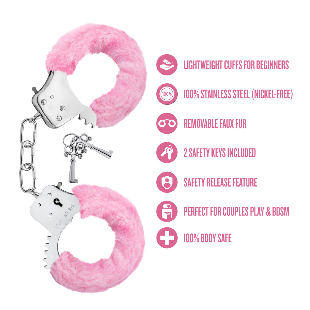 Temptasia By Blush® | Beginner Cuffs – Lightweight Bondage Handcuffs With Safety Release – Fully Adjustable With 2 Keys - Pink Fur、mySite、bottomscart