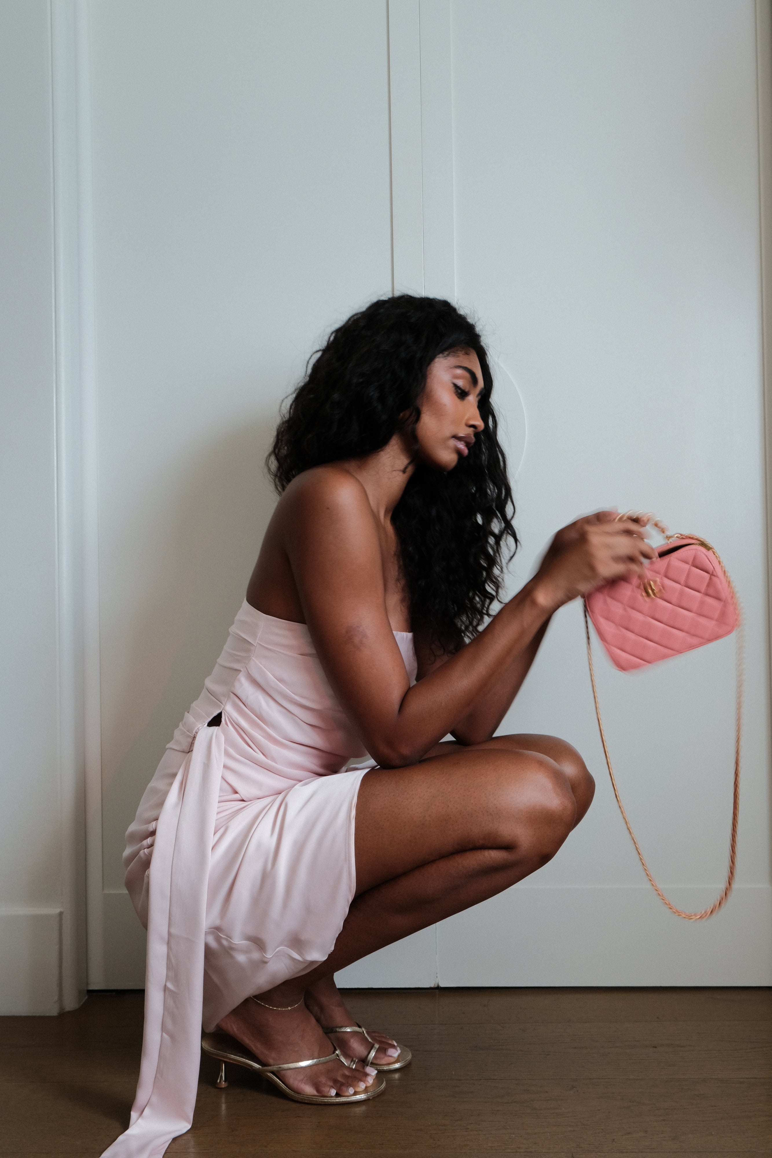 Allegra Satin Ruched Strapless Top - Pale Pink、mySite、solidvoid