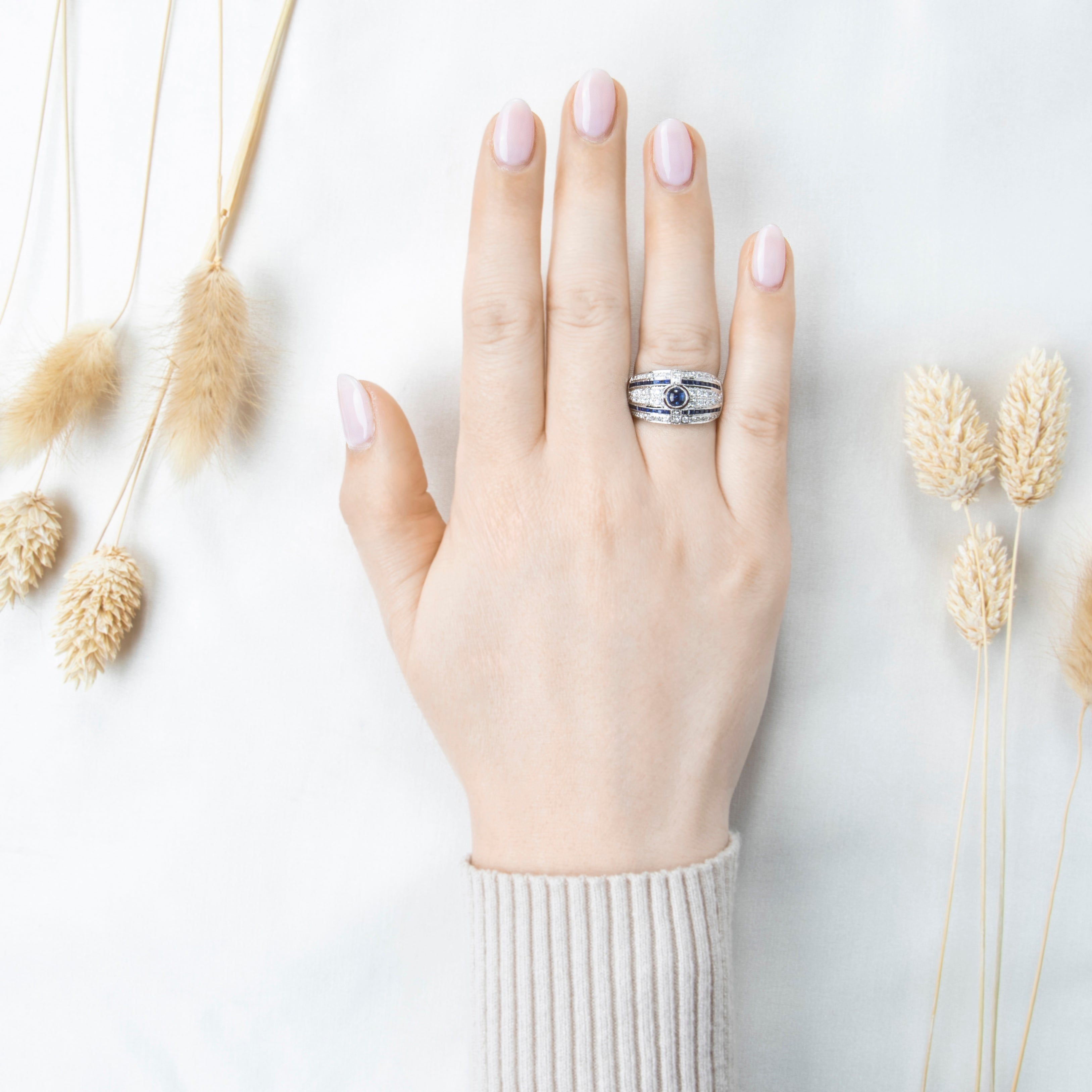 Vintage 18k White Gold Sapphire Diamond Dramatic Pavé Statement Ring 8.00、mySite、hinf8tx79