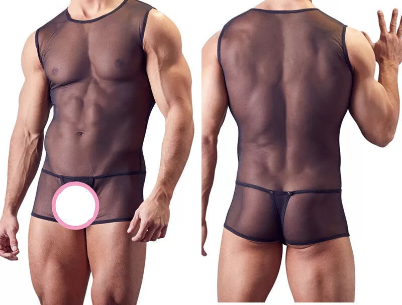 Come Closer Mesh Sleeveless Jumpsuit And Thong | Stretchy | Black、mySite、bottomscart