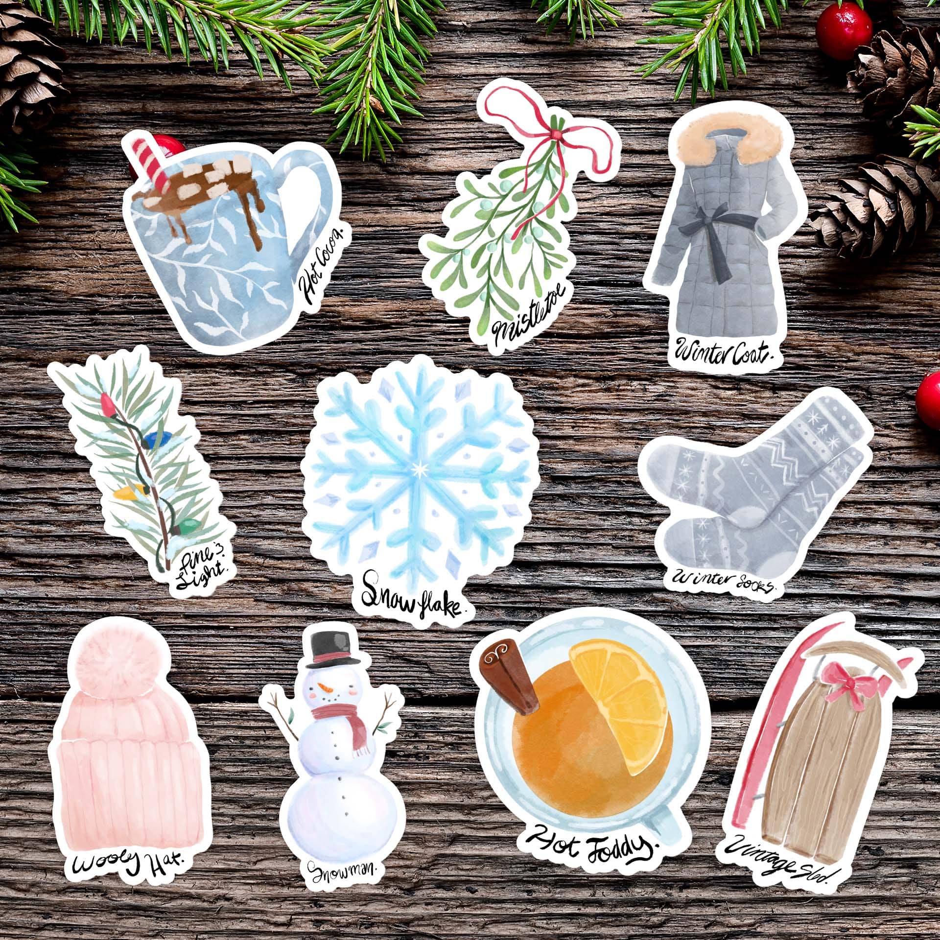  Winter Watercolor Stickers 10 Pack、mySite、ghnorth