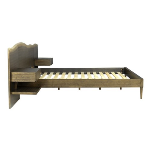 Platform Bed frame with Live-Edge Headboard and Built-in Nightstands/Drawers、、eastwooduniform