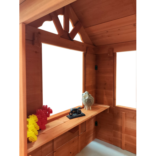 All Wooden Kids Playhouse with 2 windows and flowerpot holder,42"Lx46"Wx55"H,Golden Red、、casual