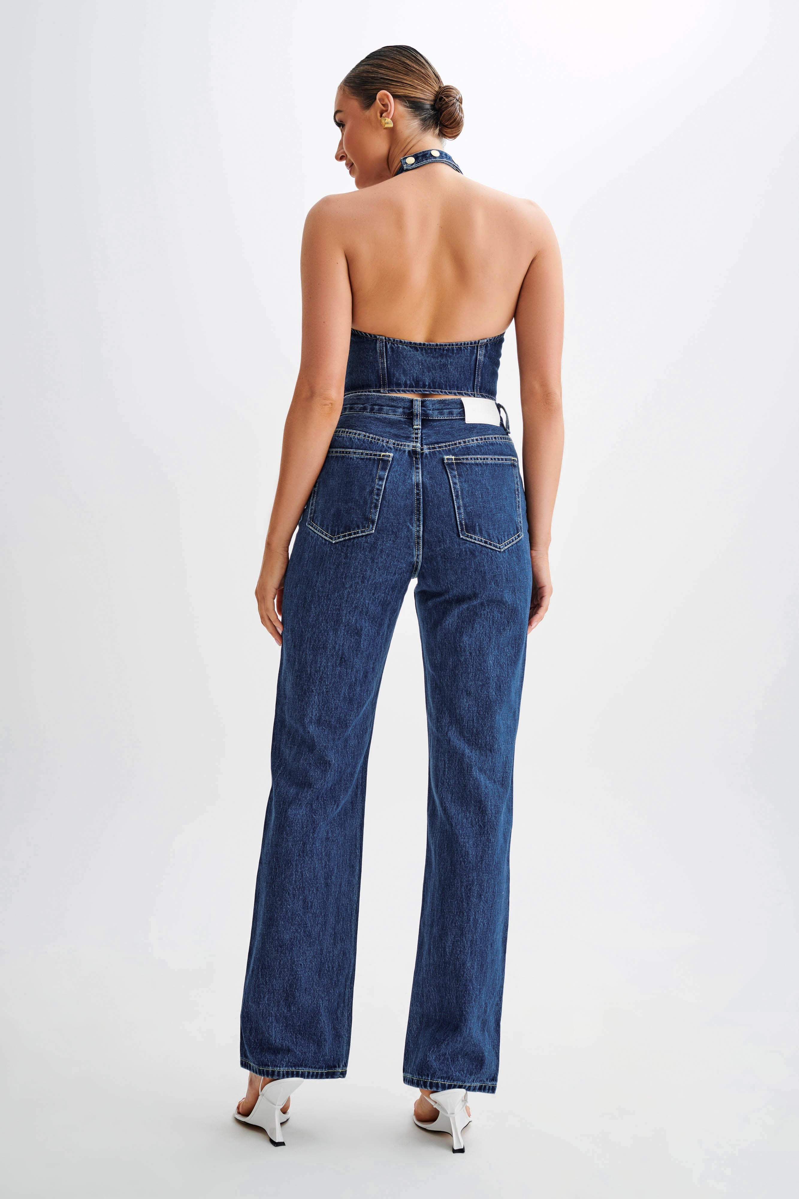 Janine High Waisted Straight Leg Jeans - Dark Blue、mySite、solidvoid