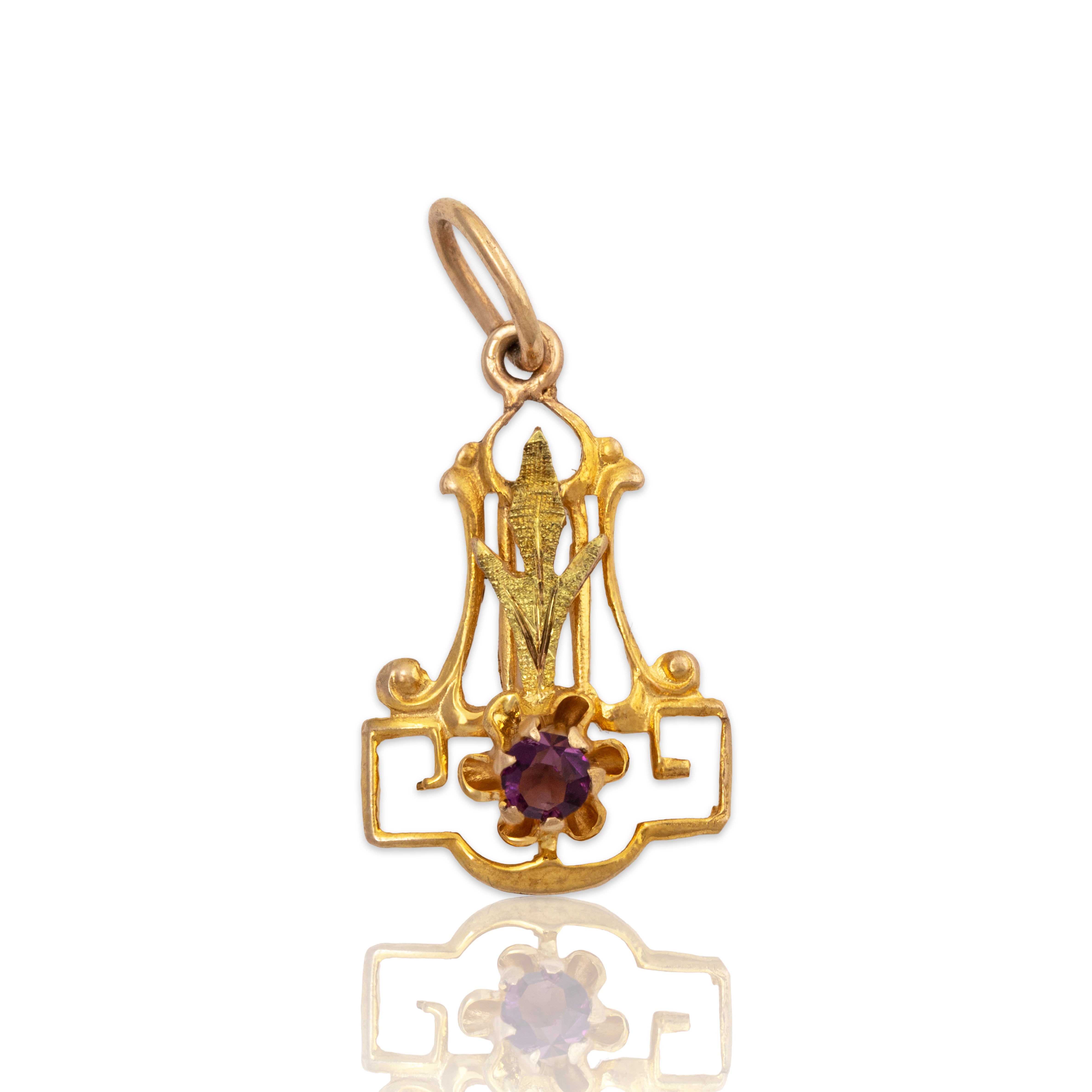 Antique Lightweight Art Deco 14k Yellow Gold Amethyst Buttercup Charm / Pendant、mySite、hinf8tx79