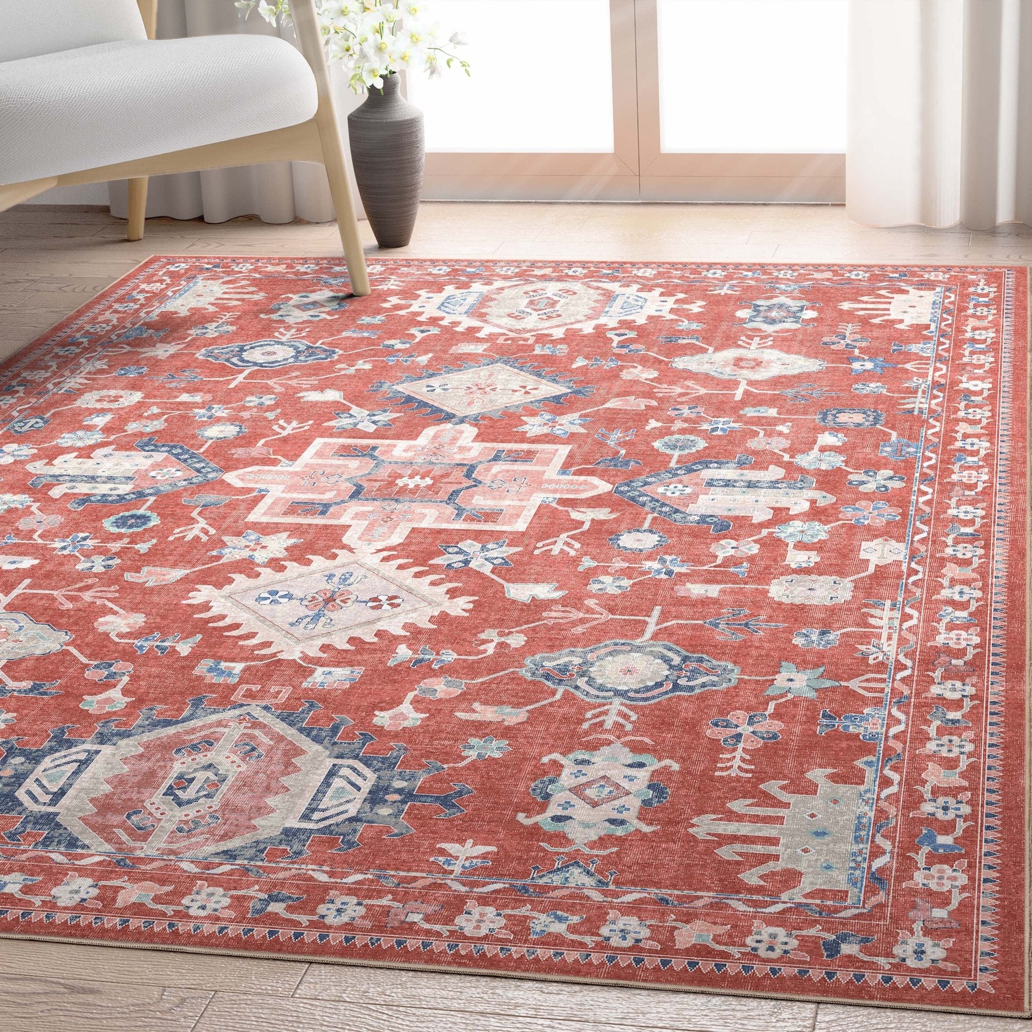 Delhi Vintage Medallion Diamond Pattern Rug – Easy Clean, Stylish Elegant Design、mySite、gigharbornorthrealestate