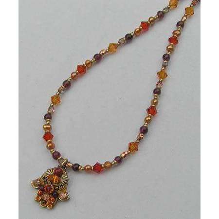 Michal Golan Autumn Swarovski Crystals and Glass Hamsa Necklace、mySite、topwebapps