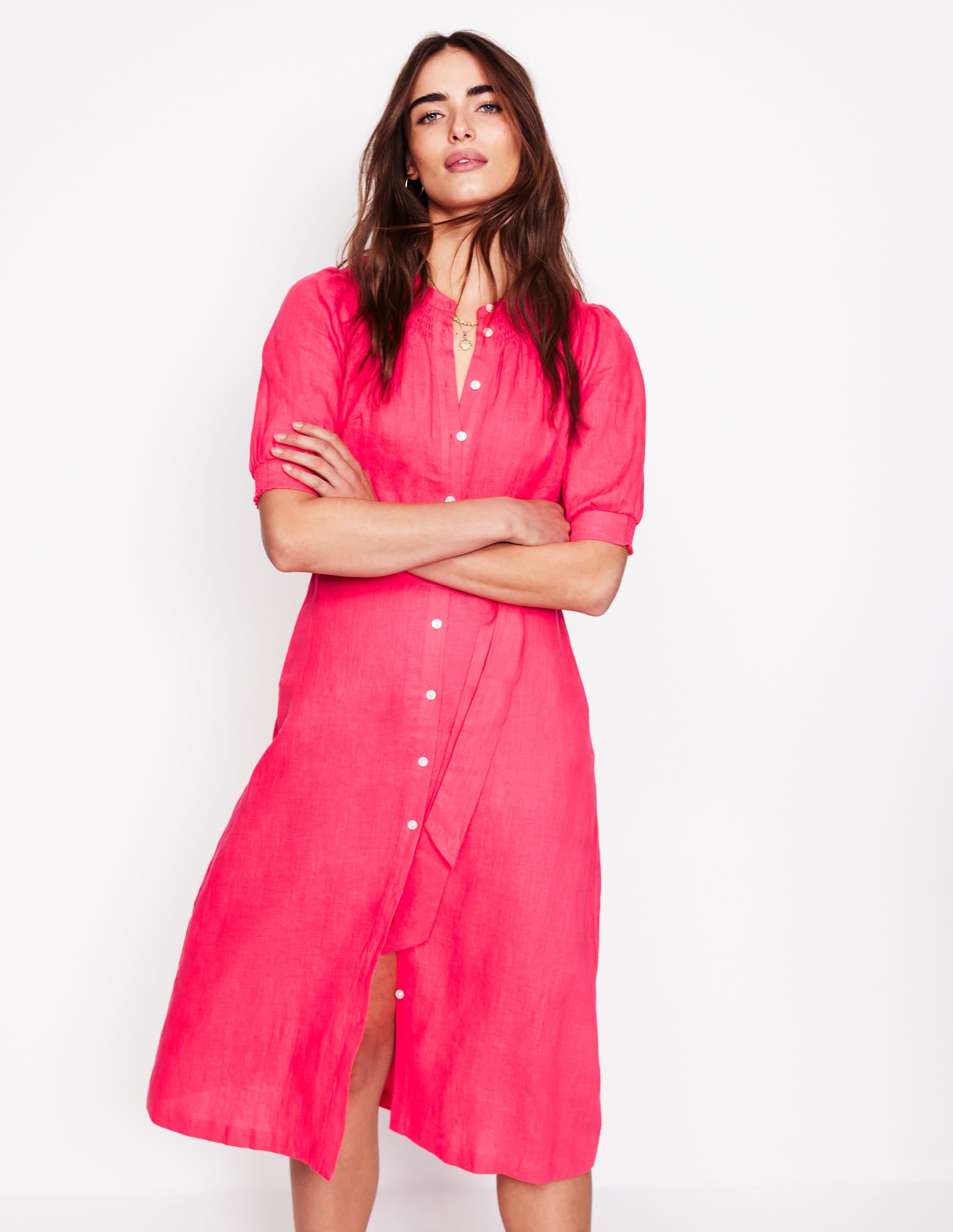  Ada Linen Midi Dress-Camelia Pink、mySite、ashleygrahame