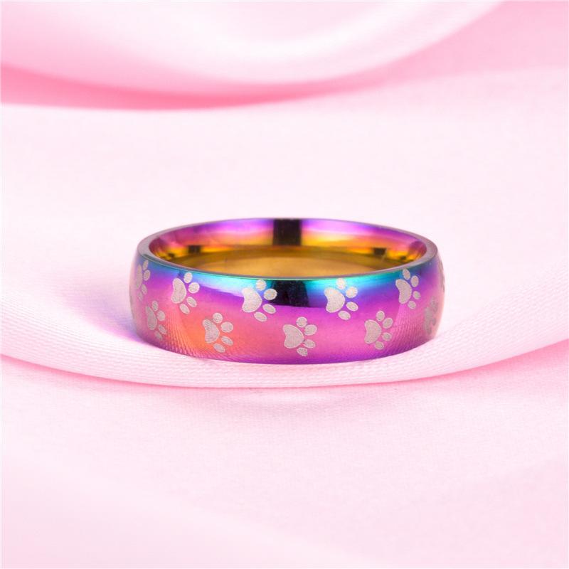 Rainbow Paw Rings, Very Cute! Little paws on the rings, Stainless Steel.、mySite、g9winljtr
