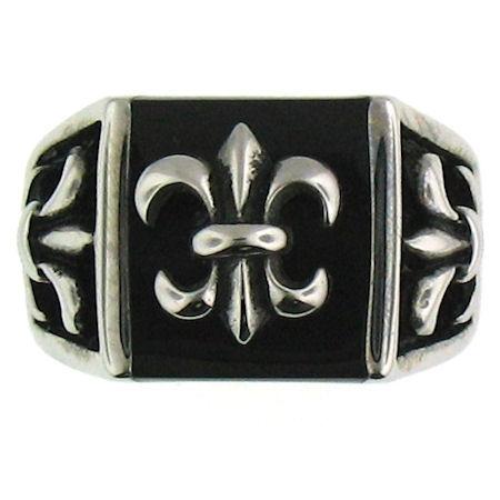 Stainless Steel Polished Black Fleur De Lis Signet Ring / SCR3040、mySite、dreamappss