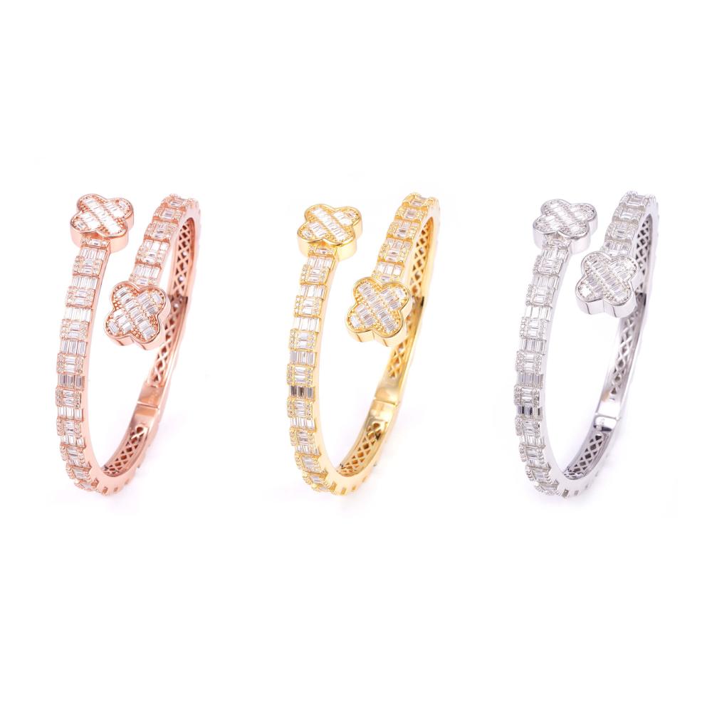 Floral Baguette Moissanite Bangle Bracelet 14K Gold、mySite、hinf8tx79