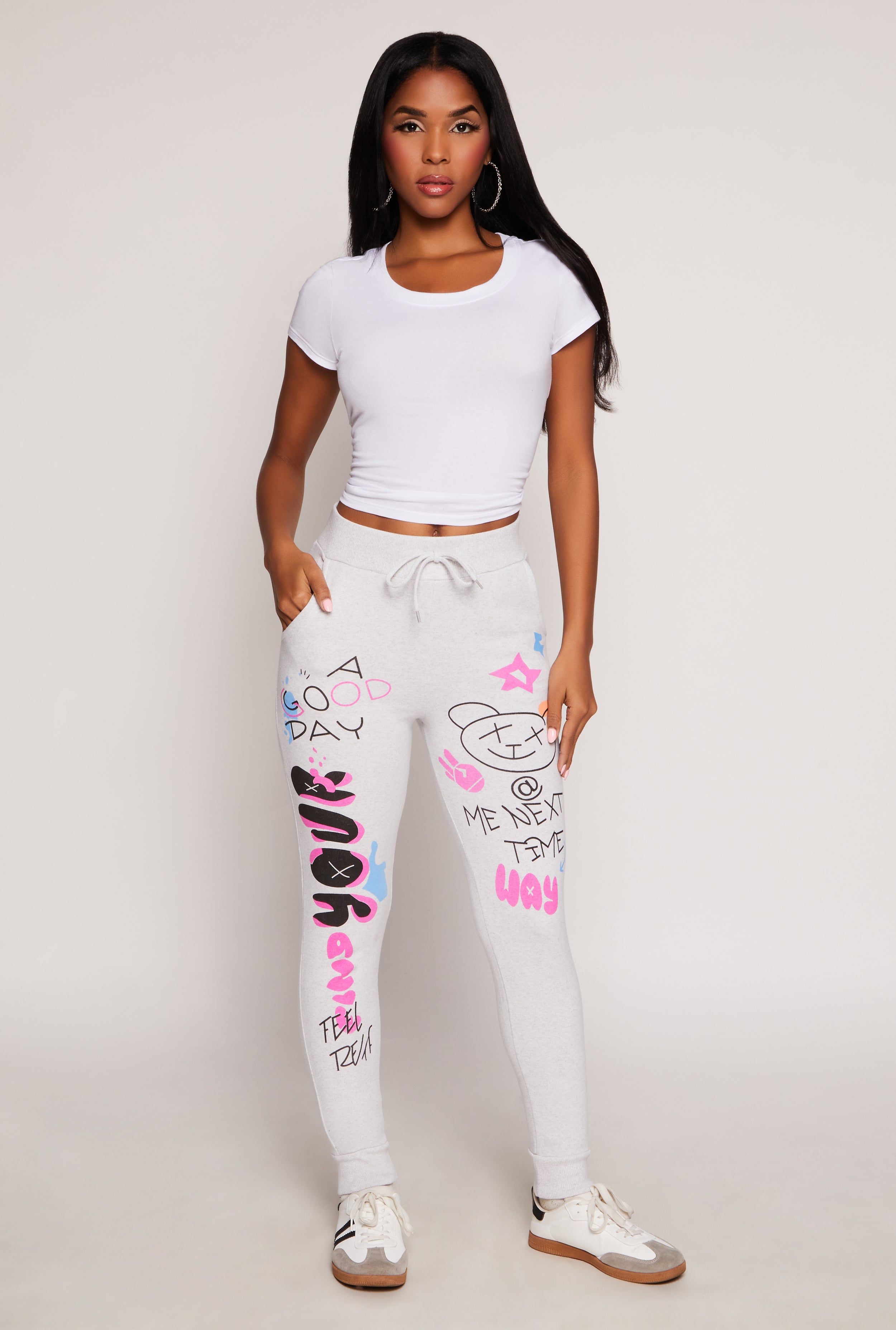 Graphic Print Drawstring Joggers、mySite、camillekostekn