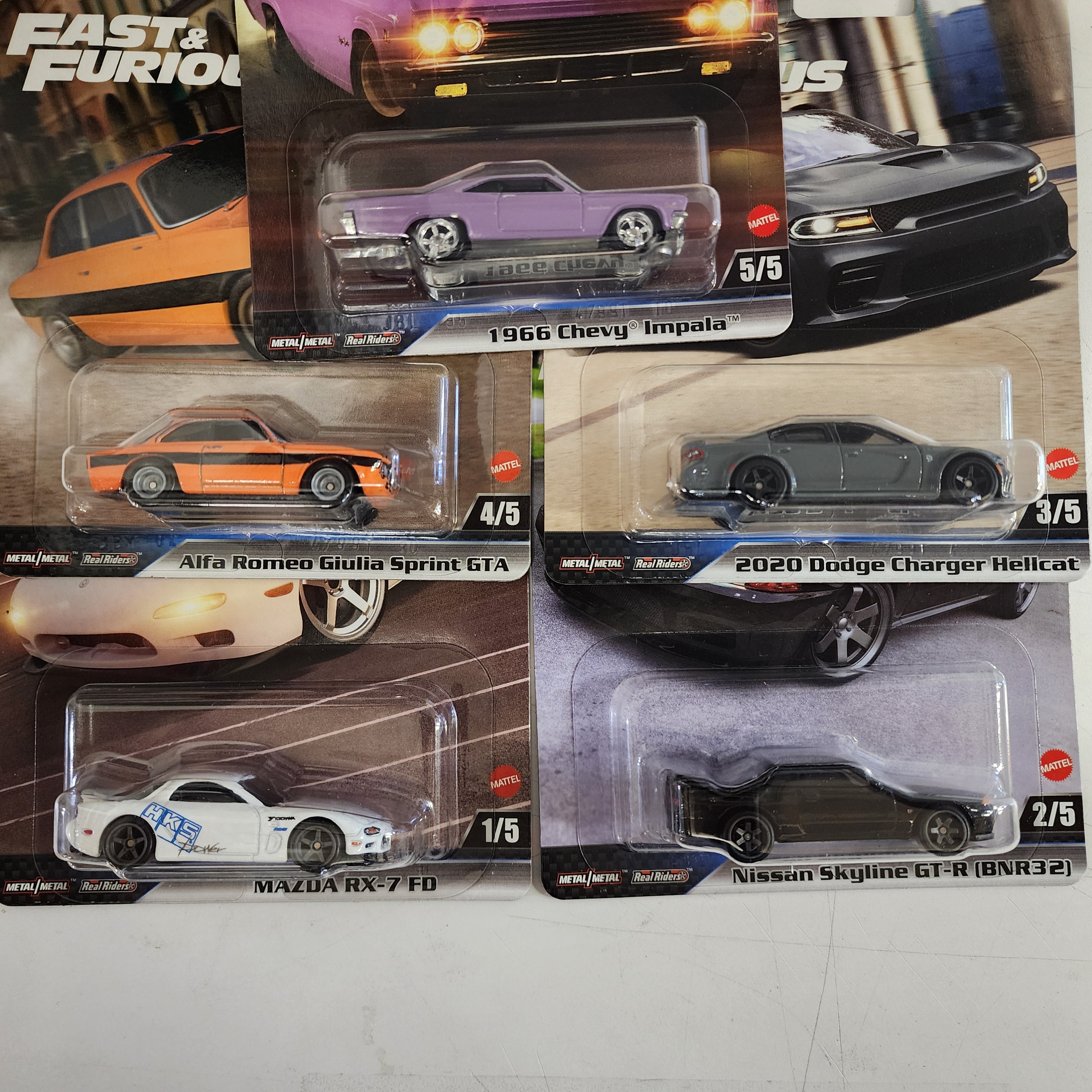 New!! Complete 5 Car Set Case K * 2025 Hot Wheels Fast & Furious Impala, Hellcat、mySite、hgirdovlk