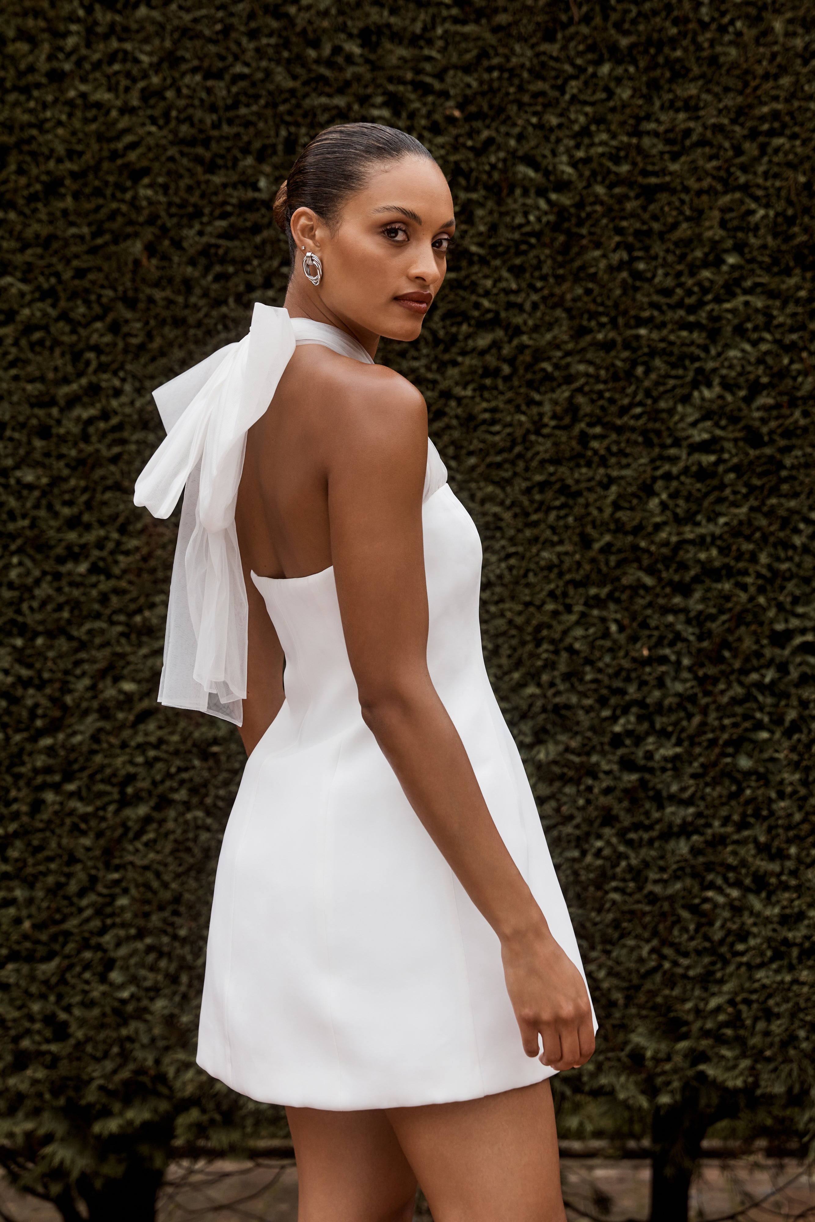 Maryam Tulle Bow Mini Dress - White、mySite、solidvoid