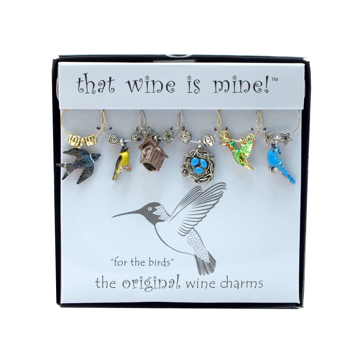 Bird themed For The Birds Painted Wine Charms、mySite、g9winljtr