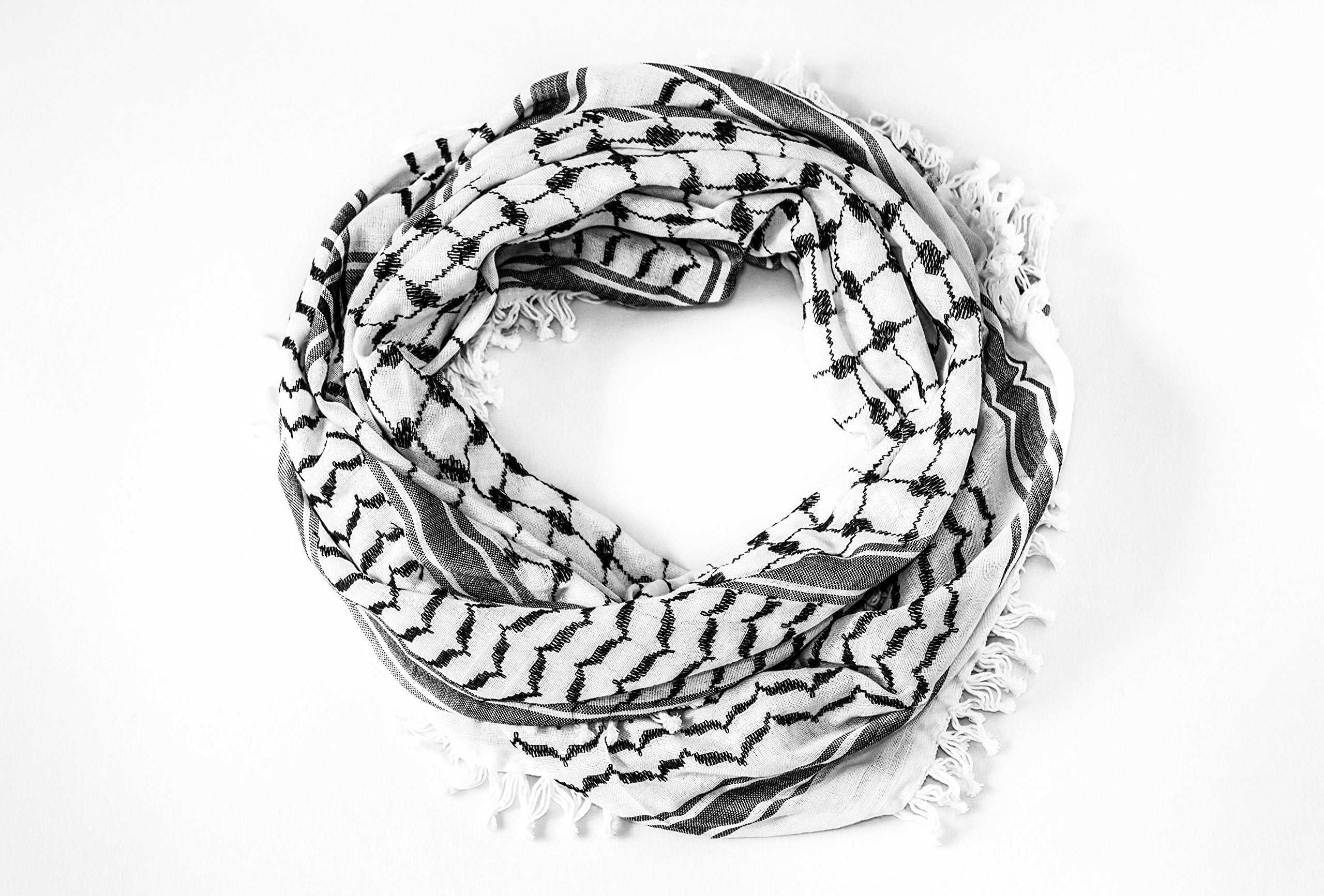  Hirbawi Premium Arabic Scarf 100% Cotton Shemagh Keffiyeh 47x47 Arab Scarf (Black White)、mySite、elrpsem3k