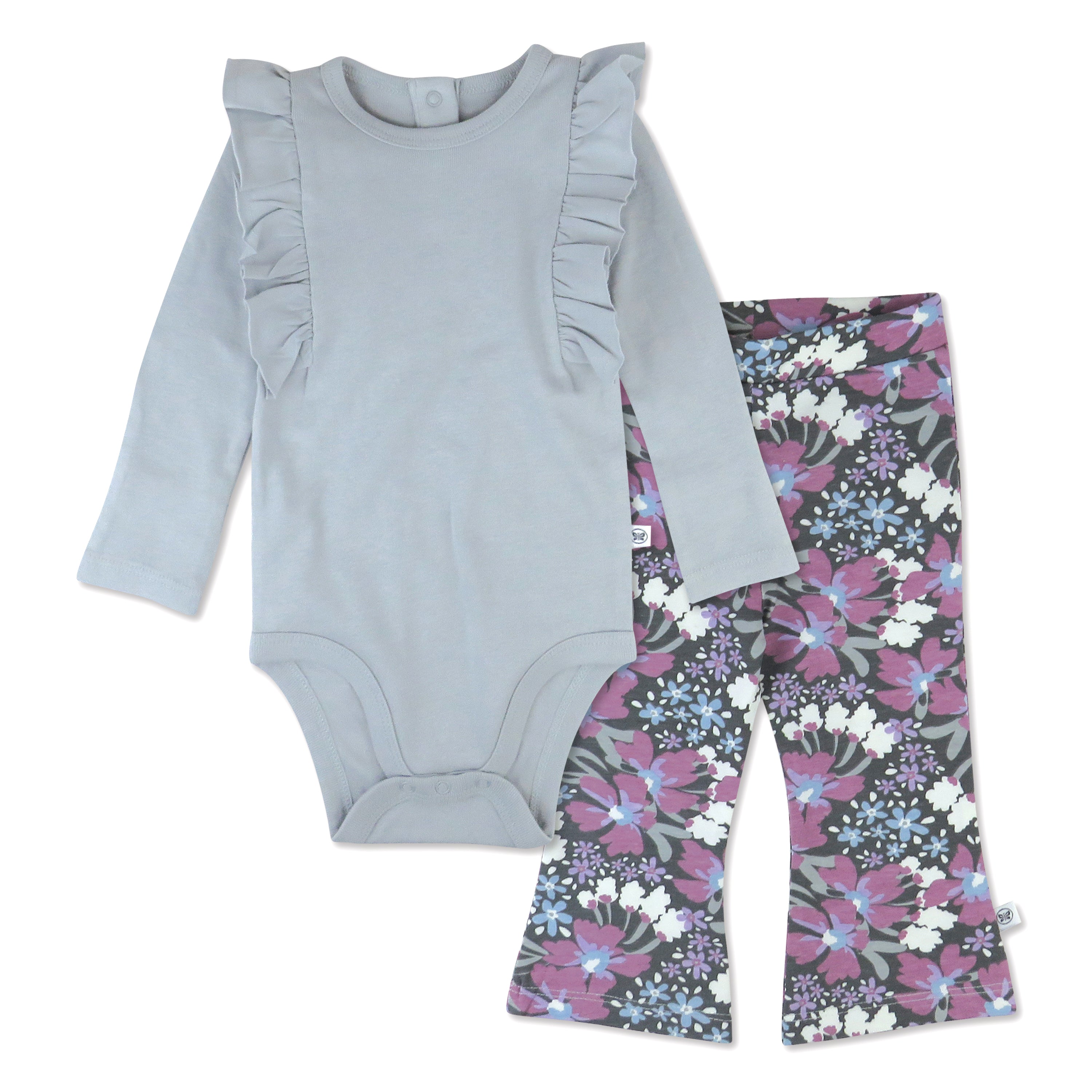  2-Piece Long Sleeve Ruffle Shoulder Bodysuit & Flare Legging Set、mySite、layawaytickets
