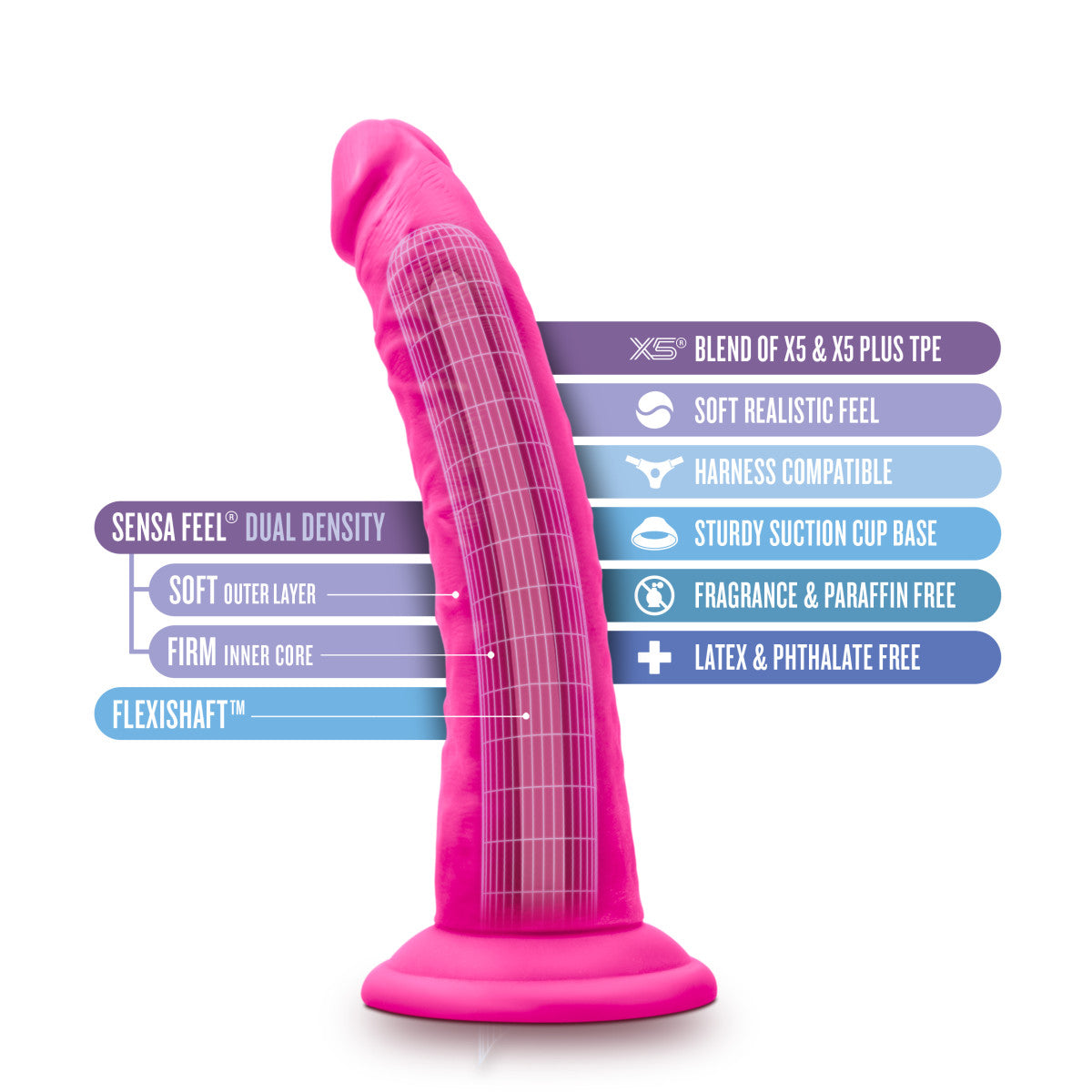 Au Naturel Bold By Blush® | Jack Realistic Pink 7.5-Inch Long Dildo With Suction Cup Base、mySite、bottomscart