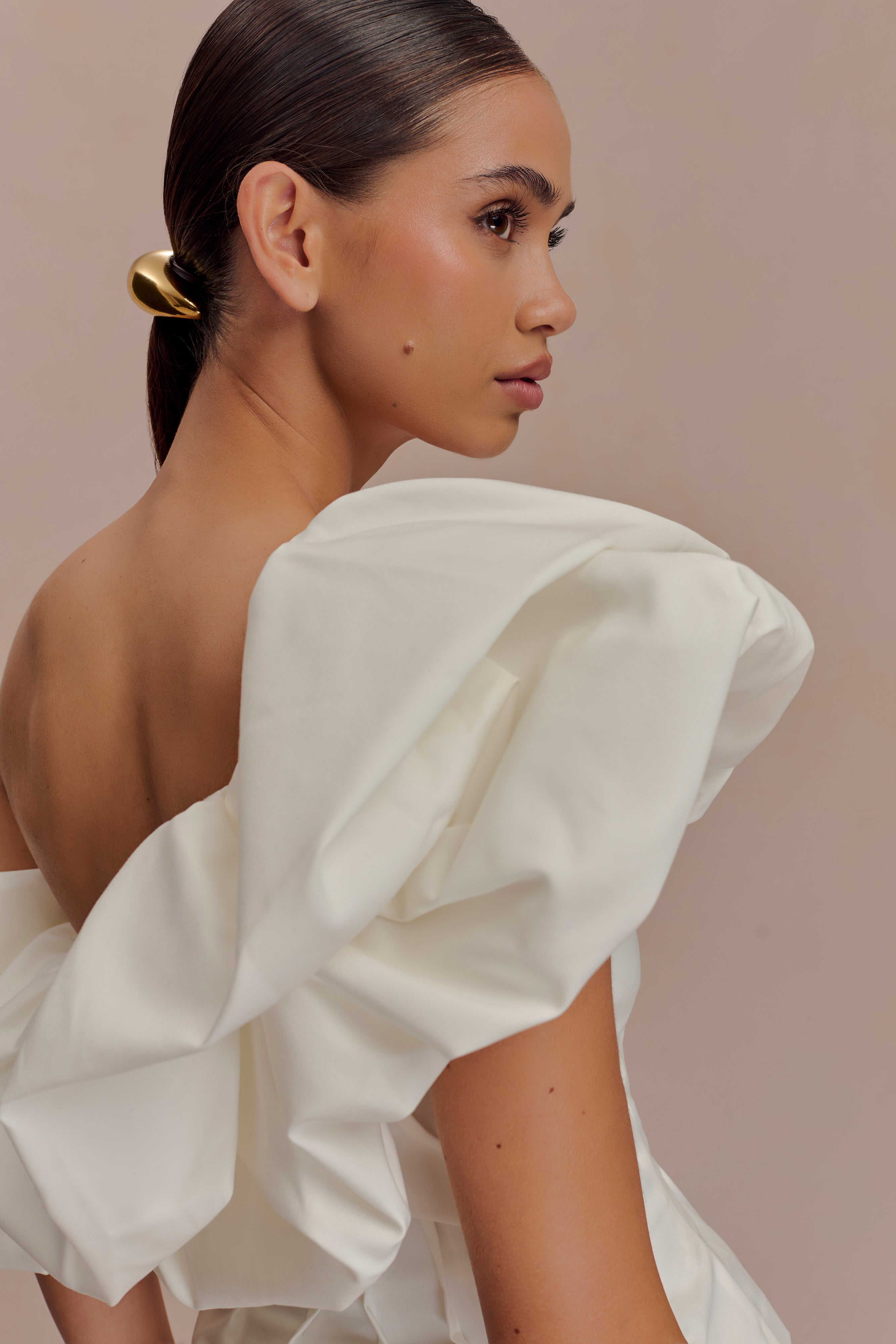 Debbie One Shoulder Bubble Top - White、mySite、solidvoid