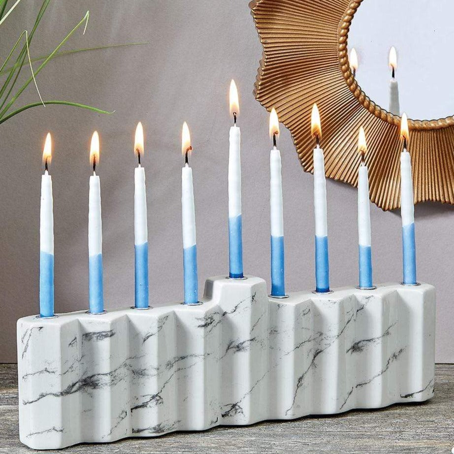 Hexagons White Hand-Painted Ceramic Menorah、mySite、topwebapps