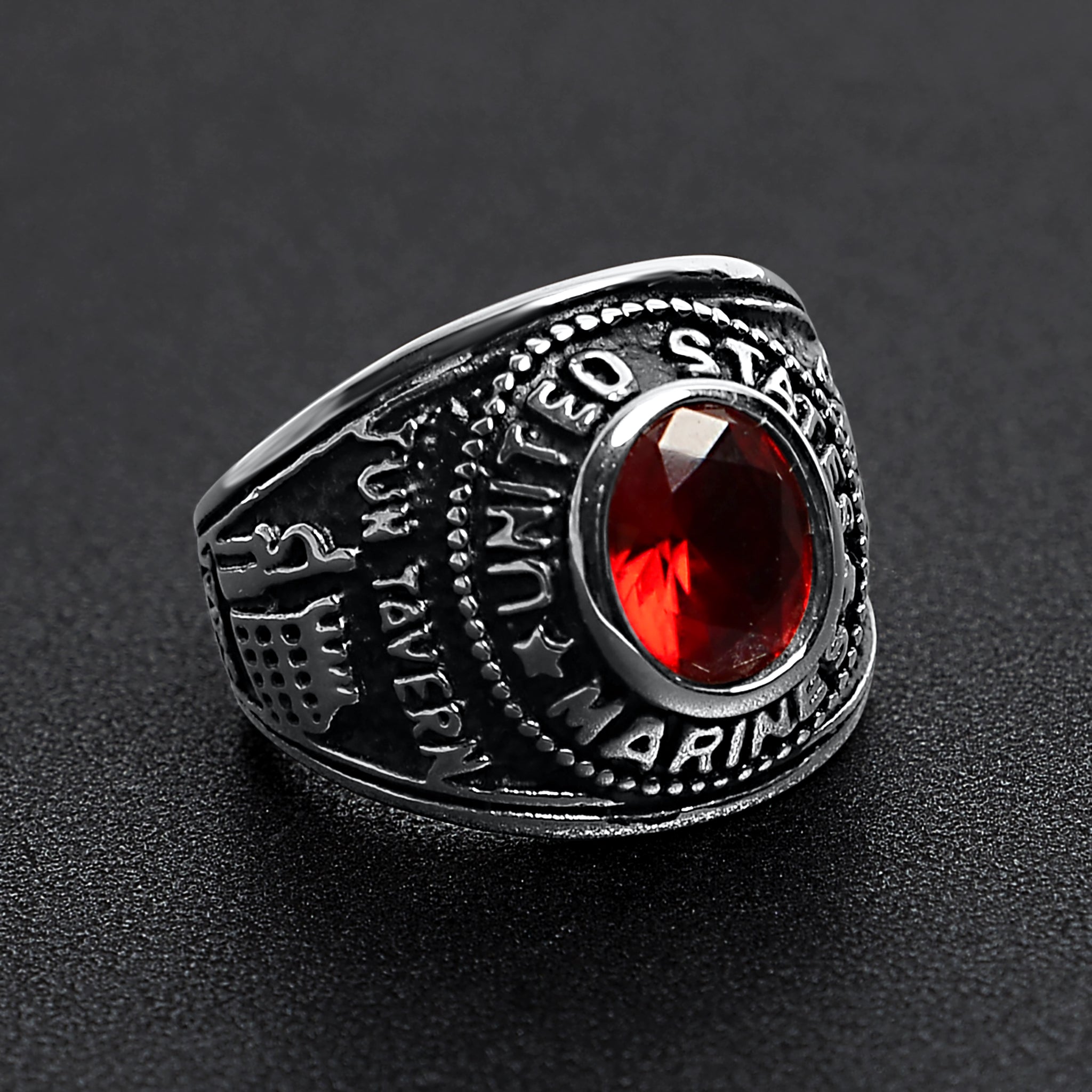 Stainless Steel United States Marine Corp Military Women's Ring with Red Stone / MCR4070、mySite、dreamappss