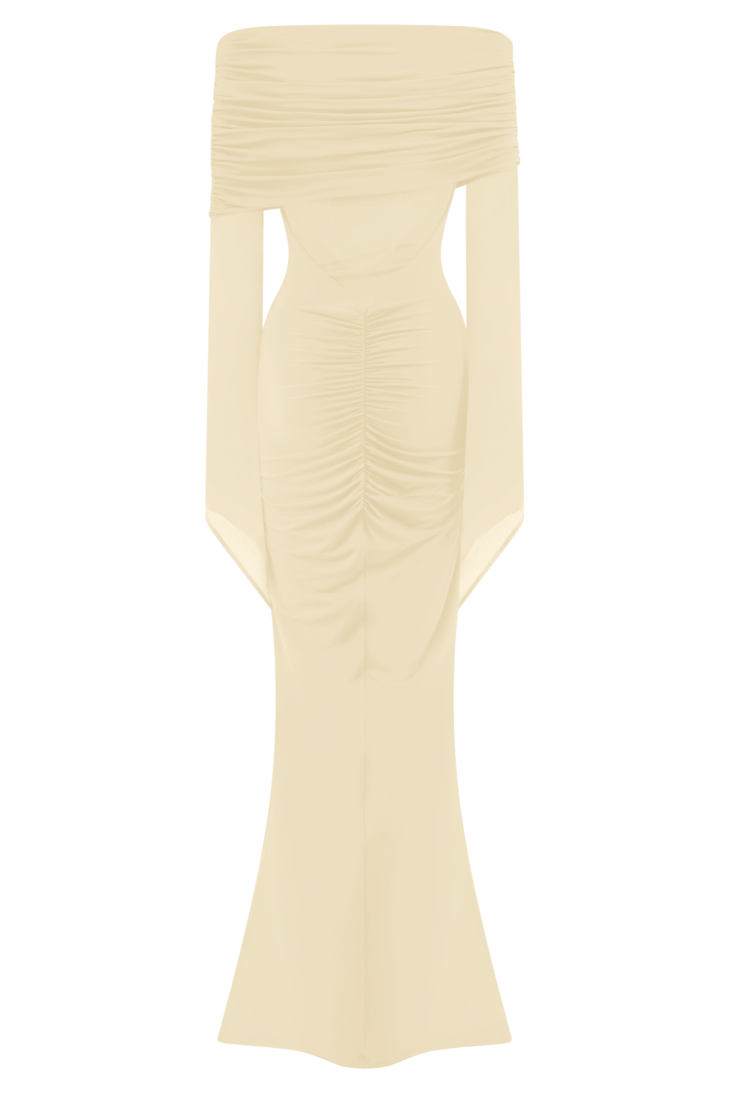 Kaitlin One Shoulder Slinky And Mesh Maxi Dress - Ivory、mySite、solidvoid