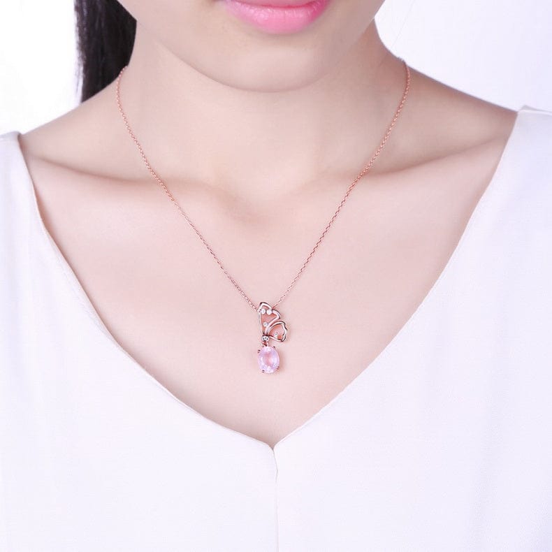 Butterfly Jewelry Sets Rose Quartz in Sterling SIlver, Rose Gold Plated Pink Beautiful、mySite、g9winljtr