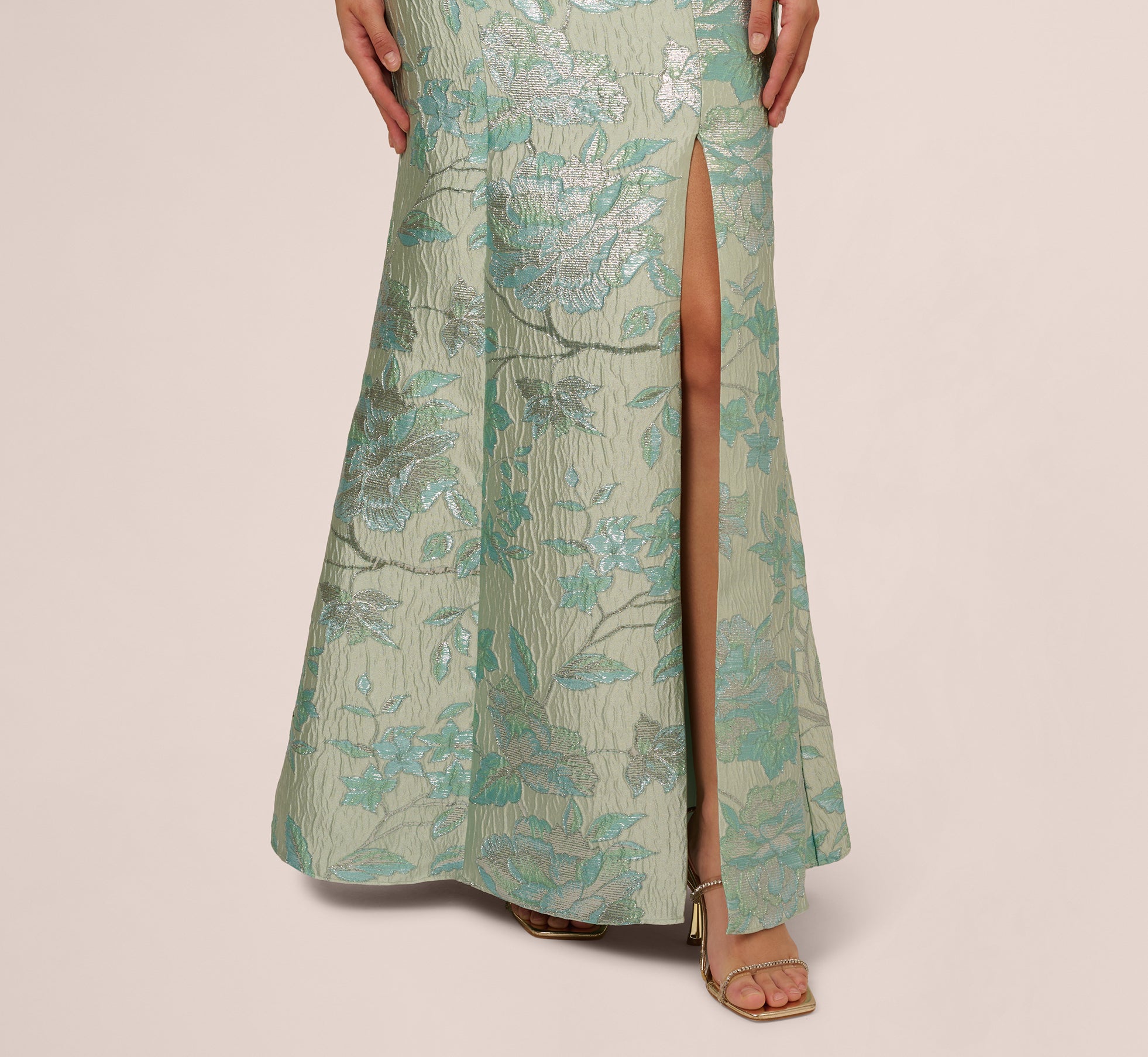 Off Shoulder Floral Jacquard Mermaid Gown In Icy Sage、mySite、solidvoid