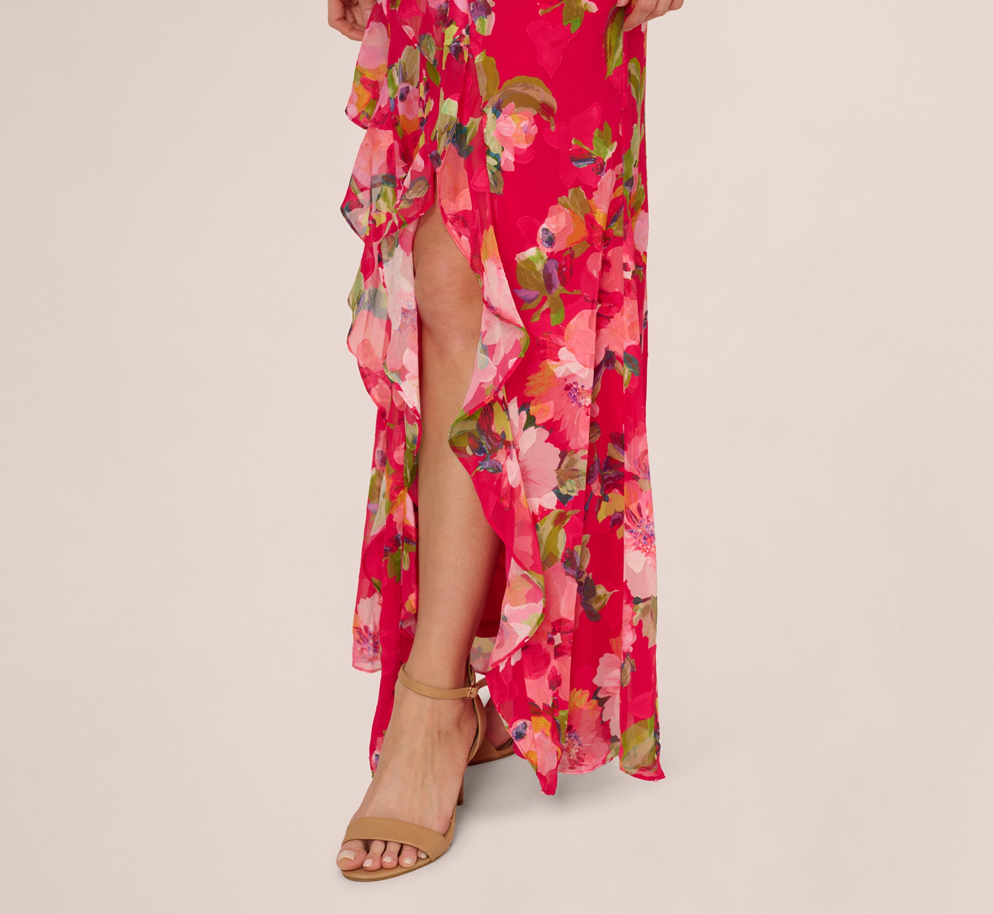 Floral Chiffon Keyhole Halter Maxi Dress In Pink Multi、mySite、solidvoid