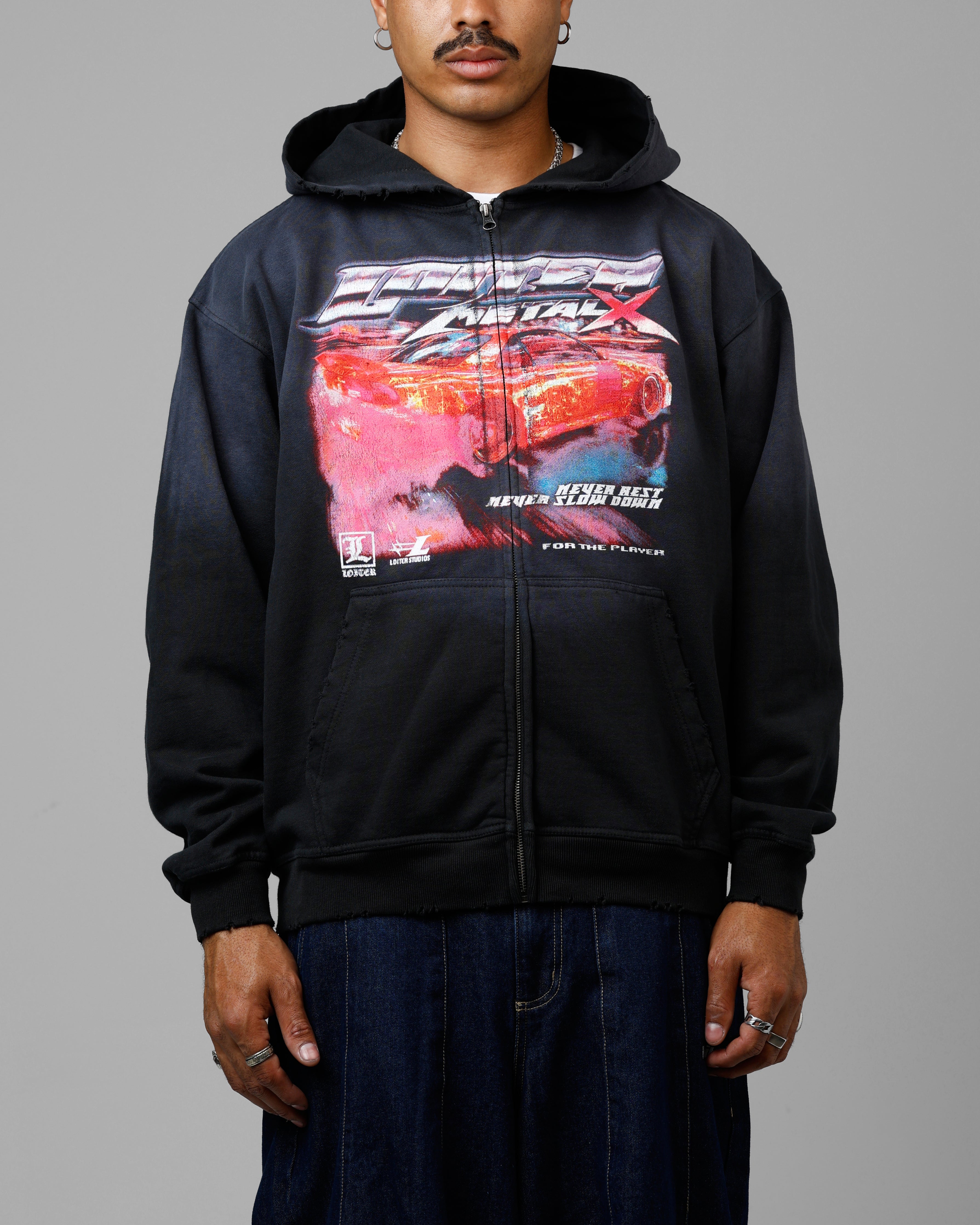 Loiter Speed Vintage Zip Up Hoodie Washed Black、mySite、zt4zffjzw