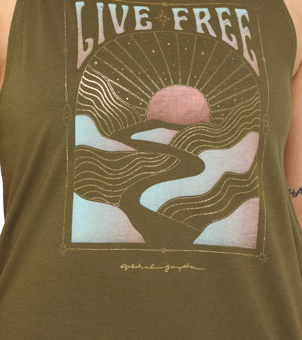 Spiritual Gangster Live Free Jade Muscle Tank、mySite、noshort
