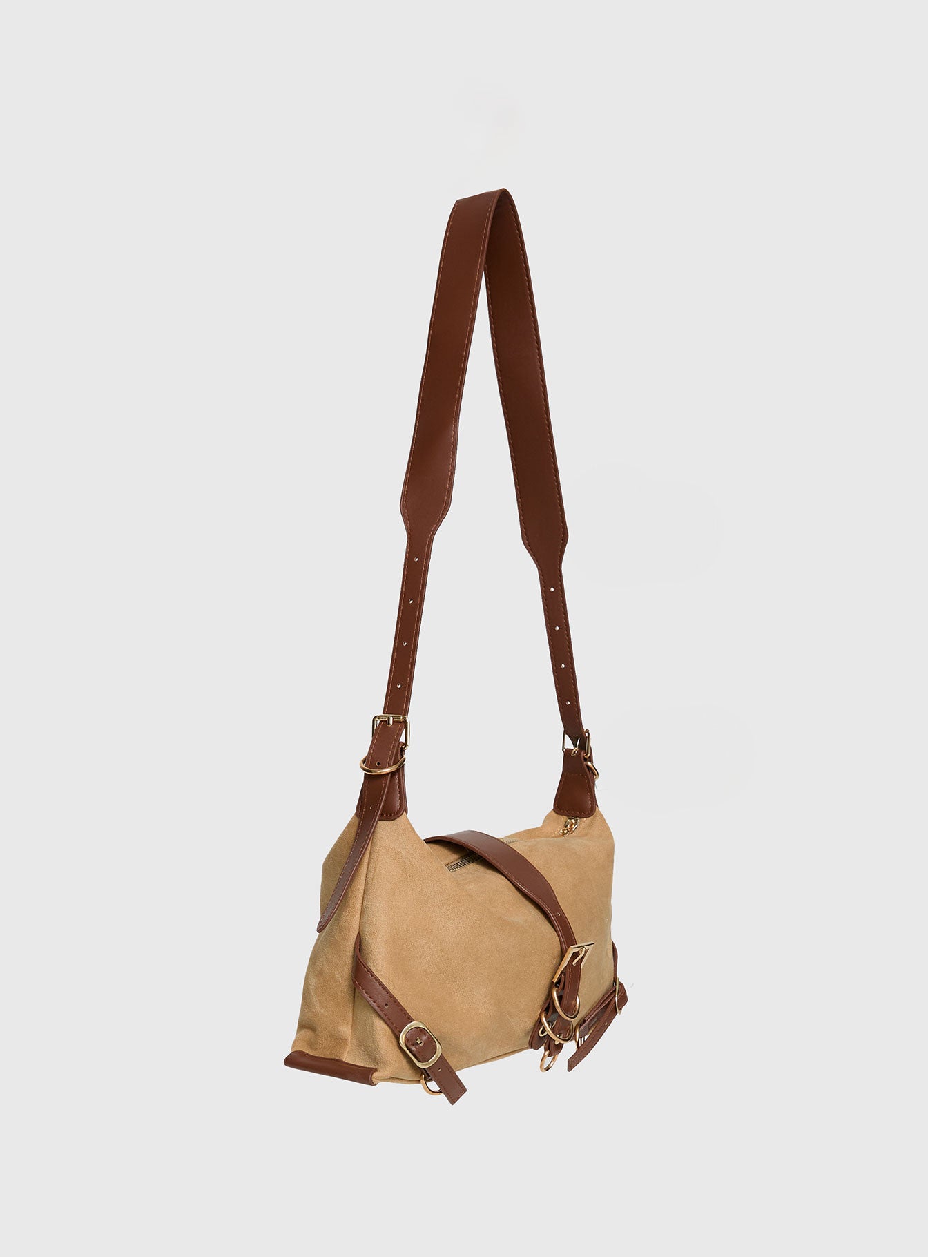 Anatolius Faux Suede Shoulder Bag Brown、mySite、solidvoid