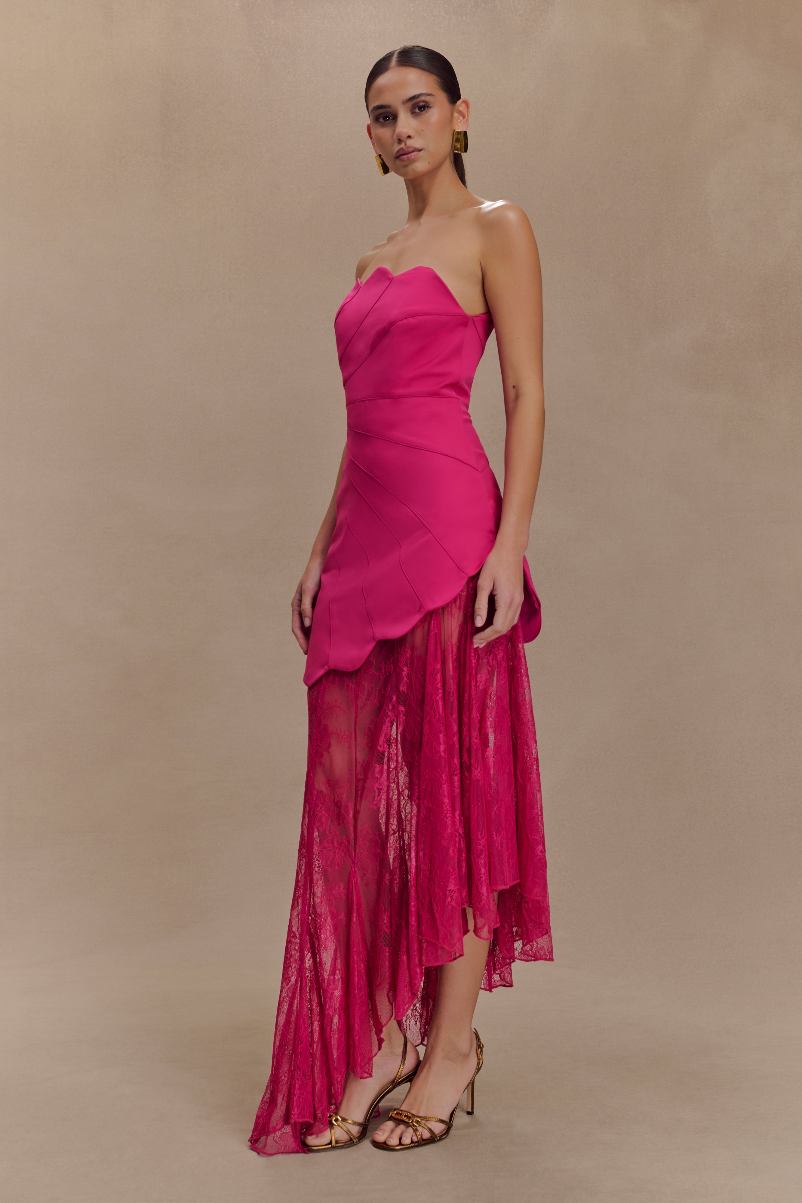 Aleena Satin And Lace Maxi Dress - Dragonfruit、mySite、solidvoid