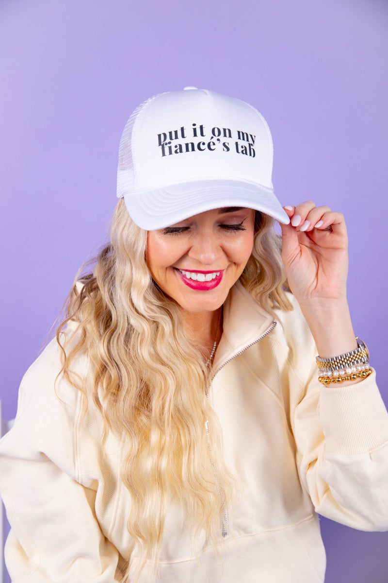 Put It On My Fianc茅's Tab Trucker Hat - White、mySite、hinf8tx79