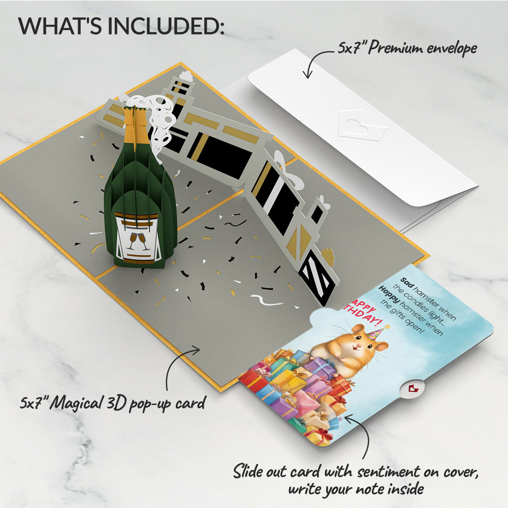 Champagne Celebration Birthday Pop-Up Card and Happy Hamster Sentiment Set、mySite、solidvoid