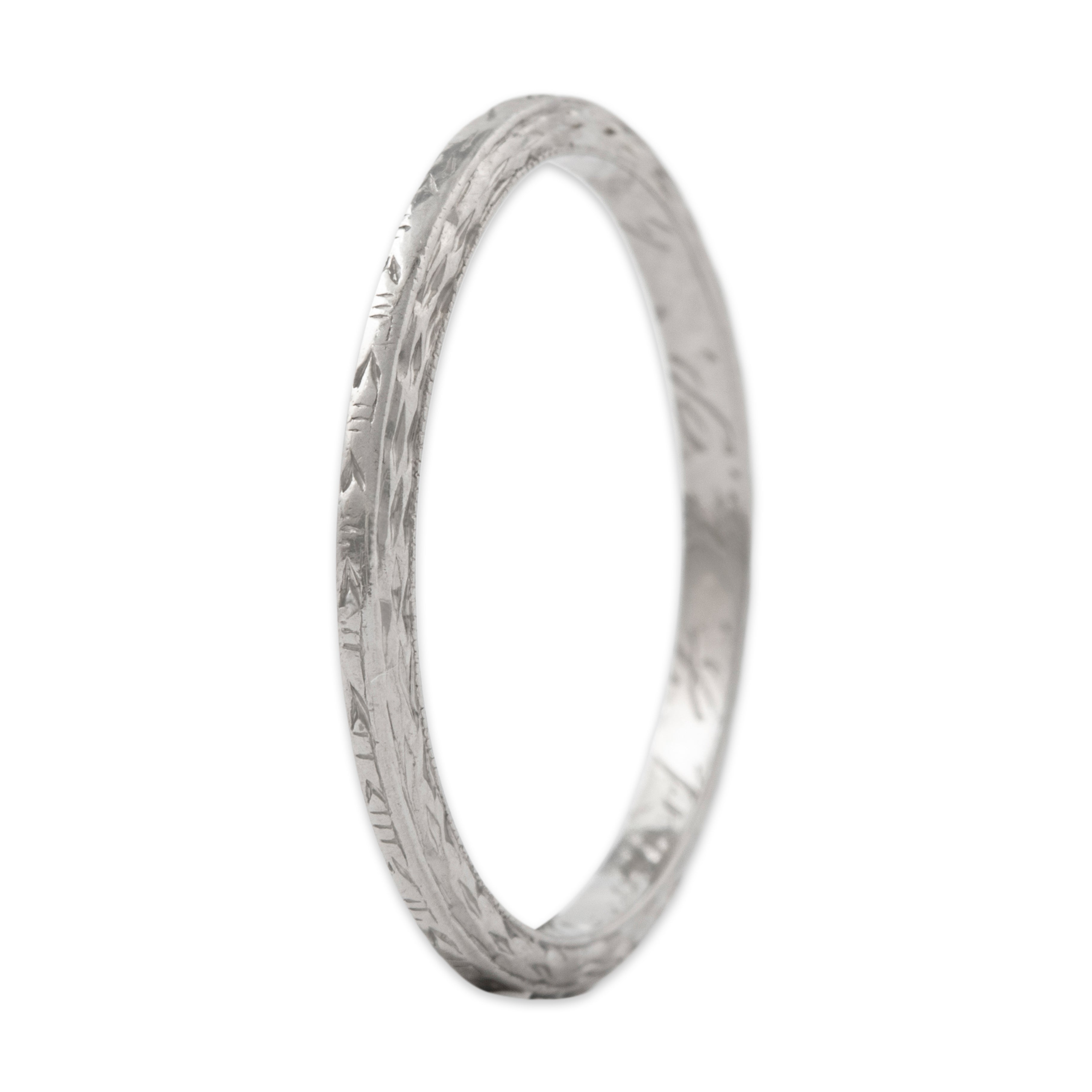 Antique Art Deco Platinum One-Side Engraved, One Smooth Band Ring 5.25、mySite、hinf8tx79