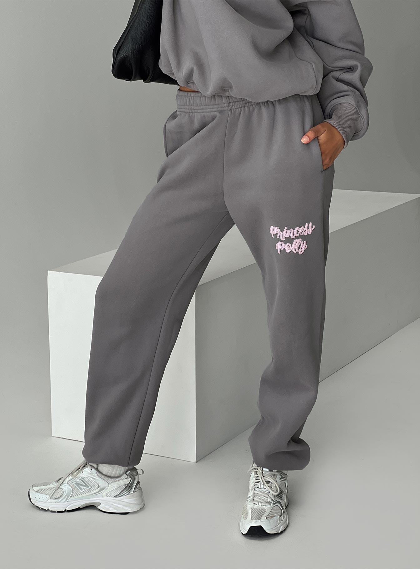 Princess Polly Track Pants Puff Text Charcoal、mySite、solidvoid