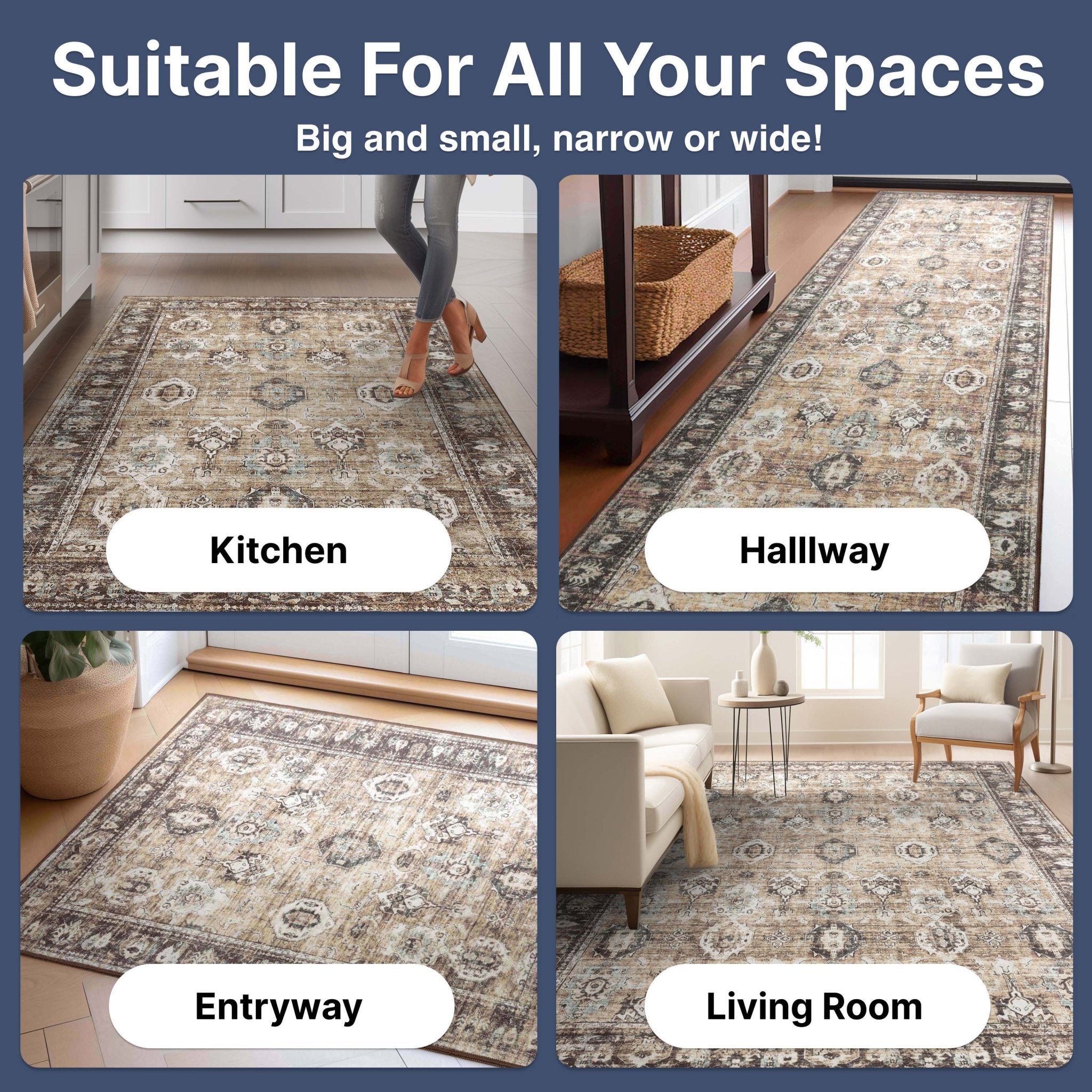 Elle Basics Intrigue Easy-Clean Washable Rug - Durable, Non-Slip, Low-Profile Design for Home Comfort、mySite、gigharbornorthrealestate