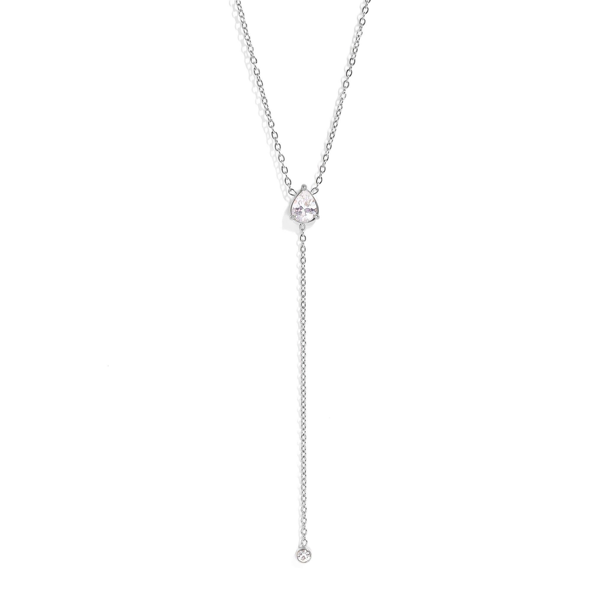 18K Gold PVD Stainless Steel Teardrop CZ Lariat Necklace / CHN0055、mySite、dreamappss