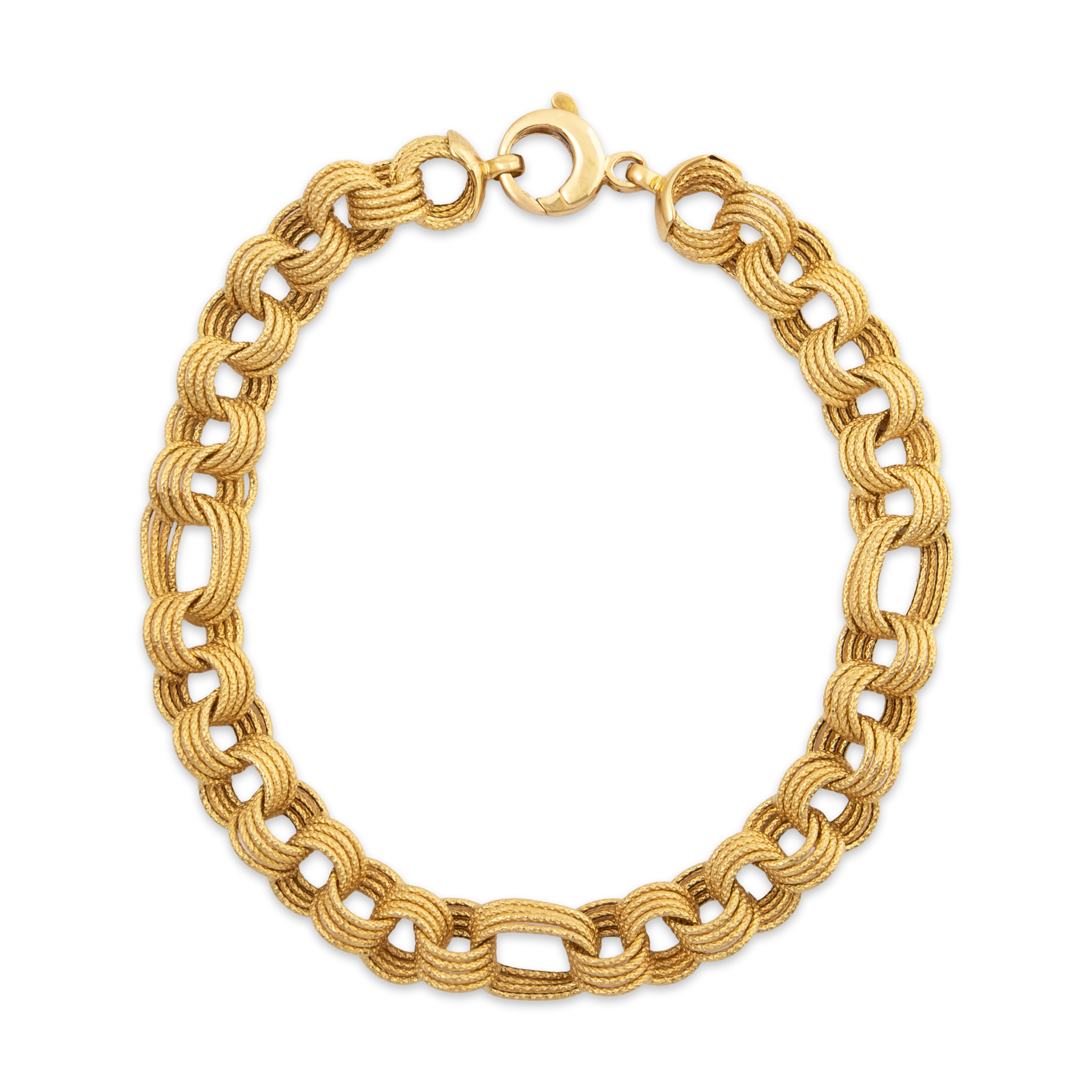 Vintage Italian 18k Yellow Gold Brushed Textured Rings Bracelet 7.75、mySite、hinf8tx79