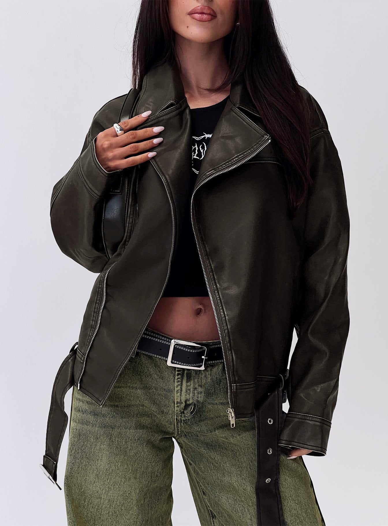 Aldrich Oversized Boyfriend Biker Jacket Washed Grey、mySite、solidvoid