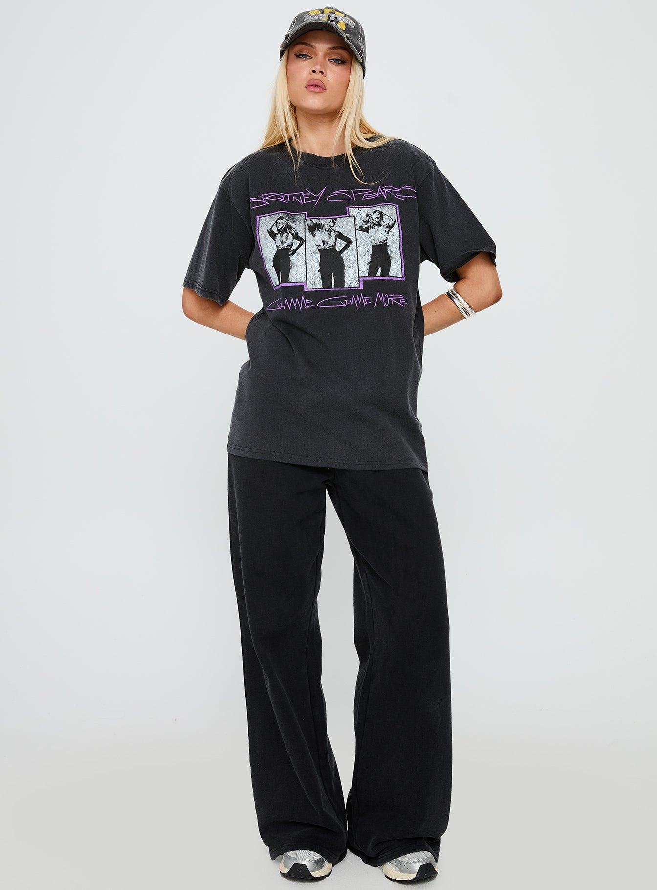 Britney Spears Gimme More Oversized Graphic Top Washed Black、mySite、solidvoid