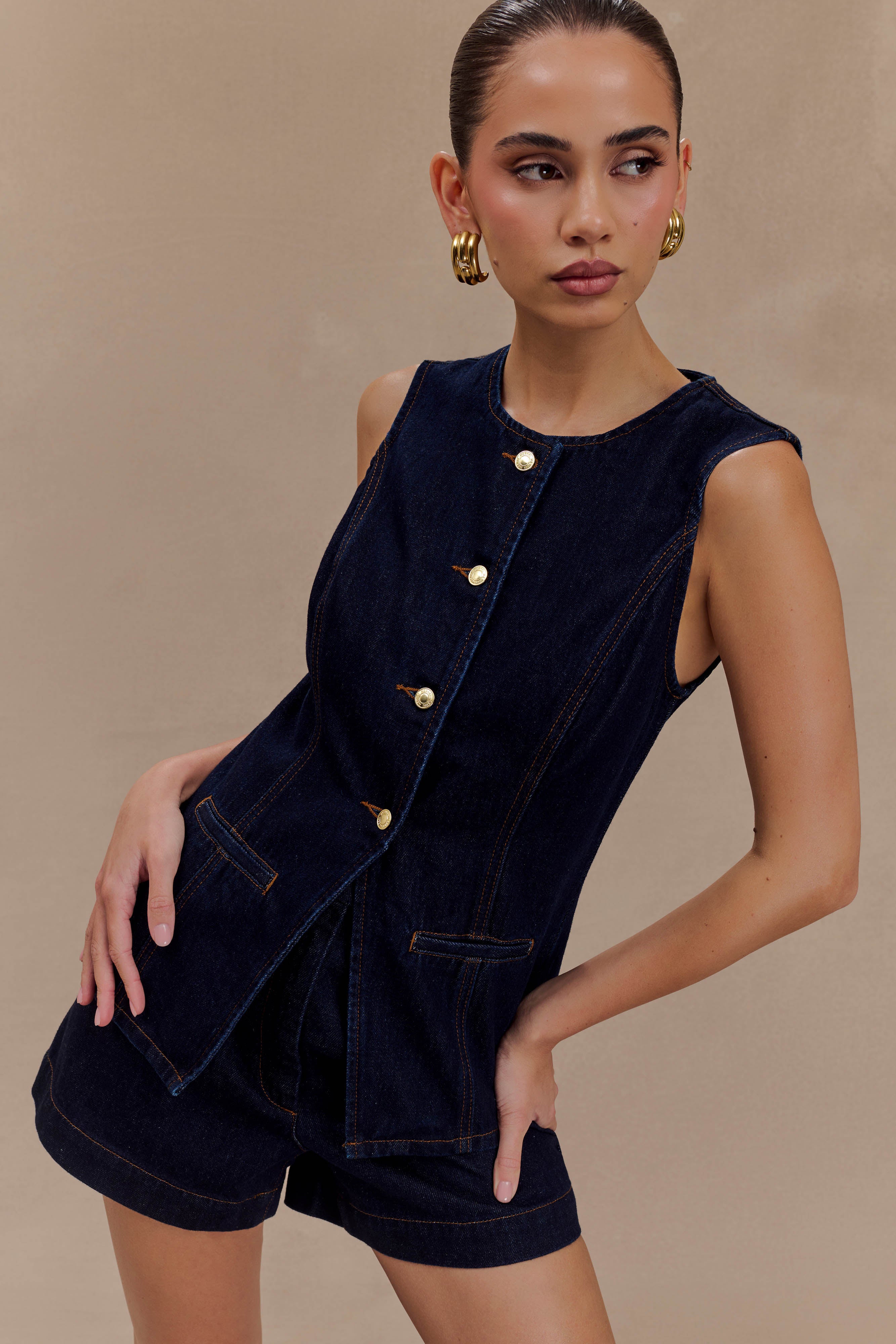 Abel Denim Button Up Top - Indigo Blue、mySite、solidvoid