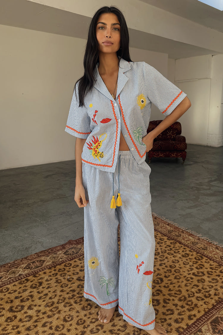 Blue Stripe Embroidered Pyjamas、mySite、solidvoid