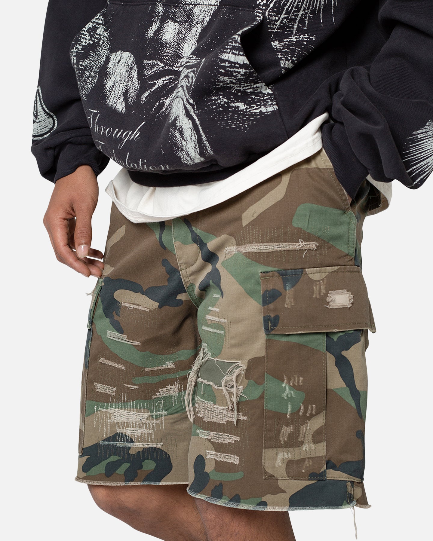 MNML Distressed Cargo Shorts Camo、mySite、zt4zffjzw
