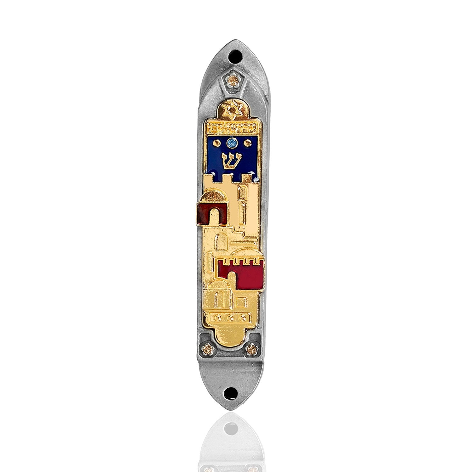 Holy Land Market Pewter Jerusalem Panorama or Walls of Old City with Blue and red Enamel Inserts - Mezuzah、mySite、topwebapps