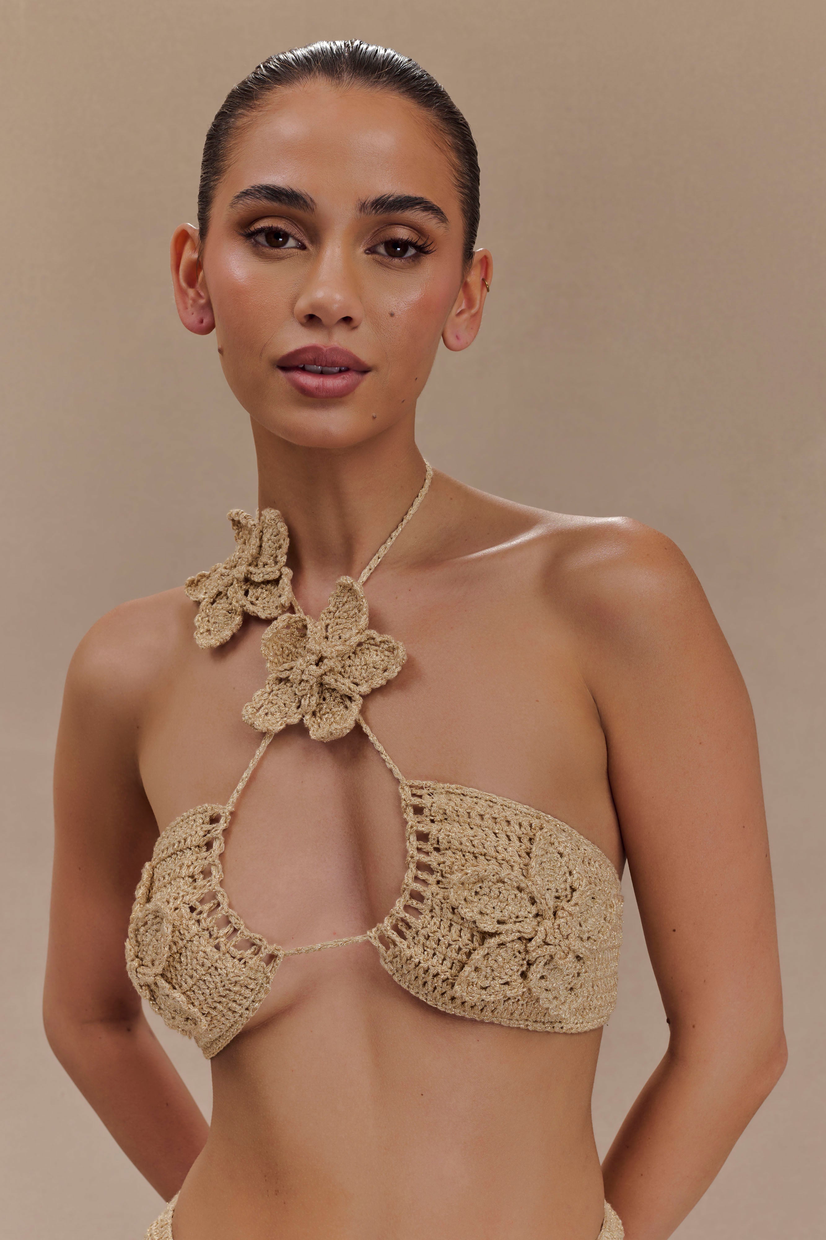 River Floral Crochet Bikini Top - Gold、mySite、solidvoid