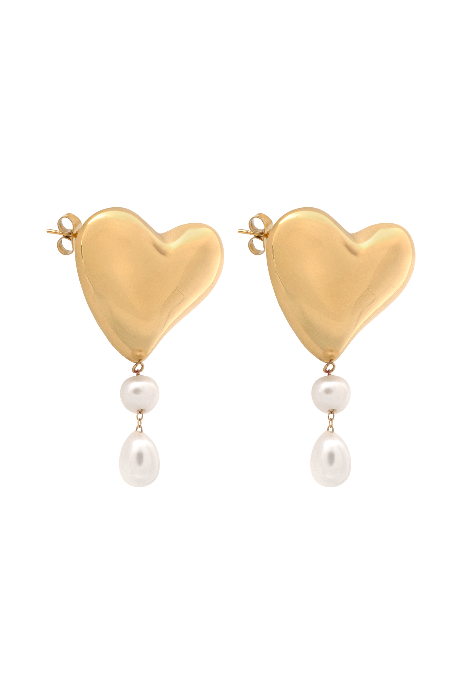 Kiara Heart Pearl Drop Earrings - Gold、mySite、solidvoid